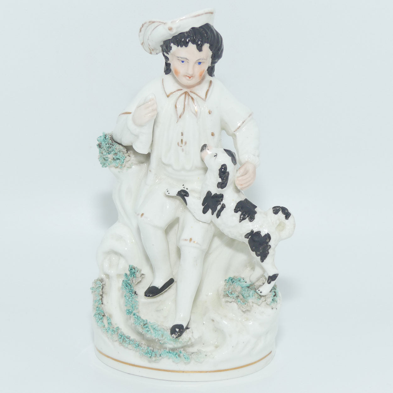 early 19th Cent Staffordshire Porcelain Boy with Begging Spaniel
