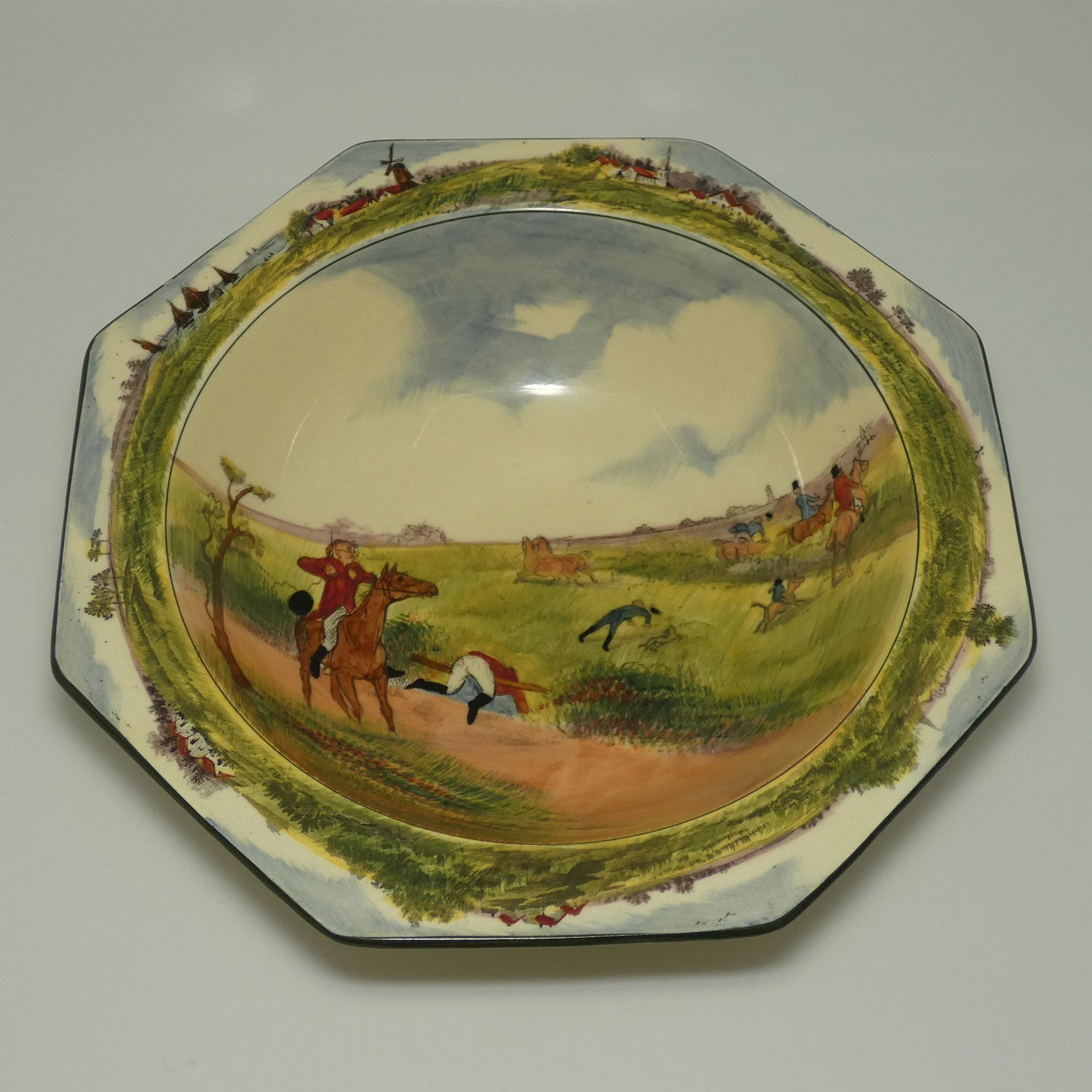 royal-doulton-caldecotts-a-hunting-family-octagonal-shape-bowl-d4720