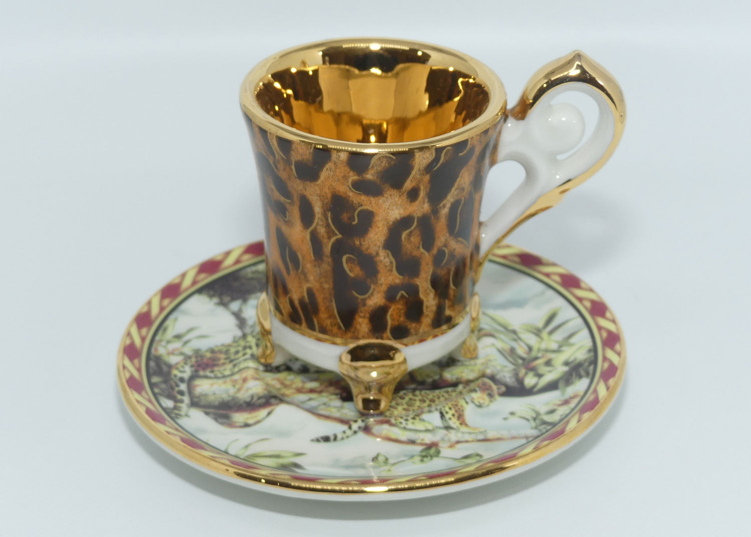 R. Capo DiMonte Italy Leopard demi tasse duo