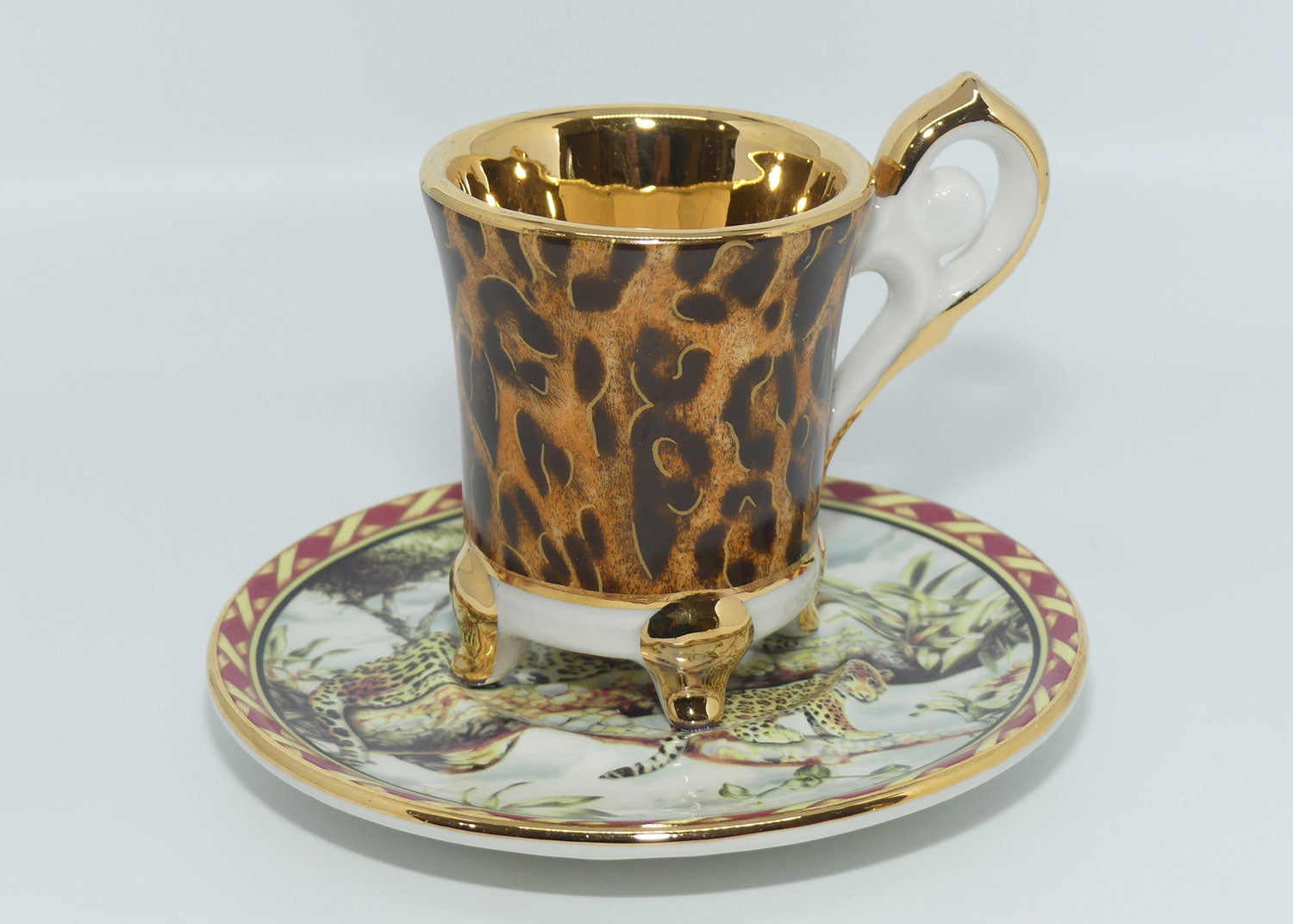 R. Capo DiMonte Italy Leopard demi tasse duo