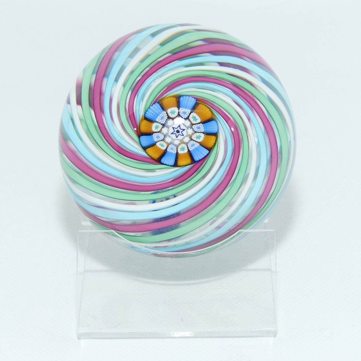 john-deacons-scotland-4-colour-swirl-paperweight-cranberry-blue-white-green