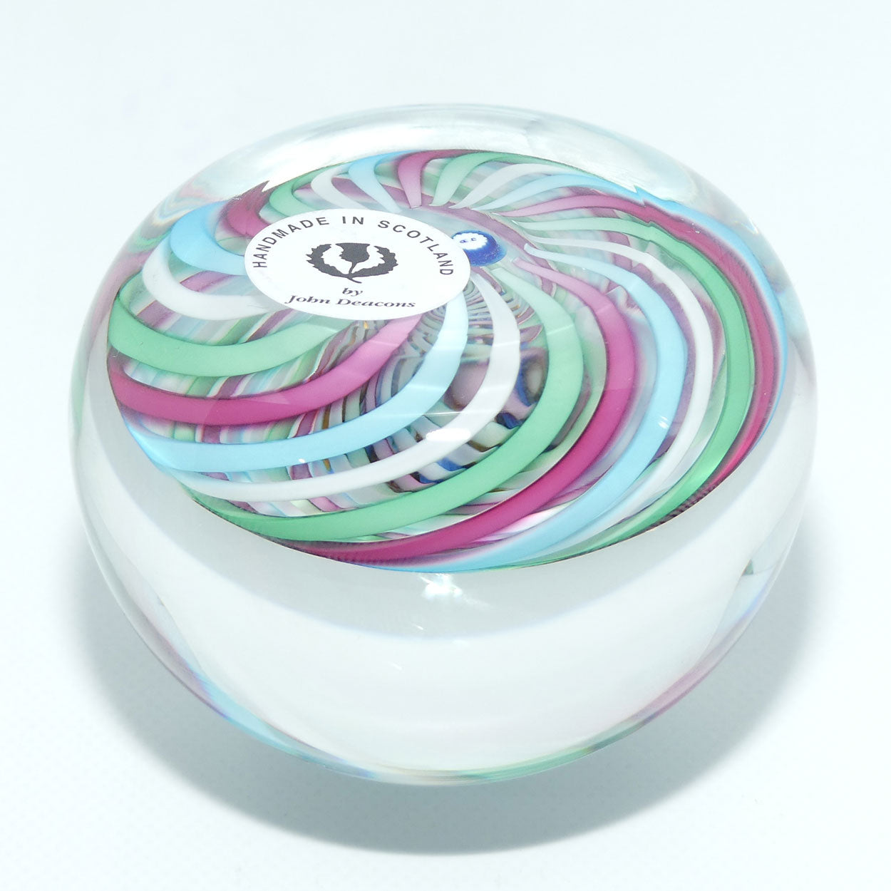 john-deacons-scotland-4-colour-swirl-paperweight-cranberry-blue-white-green