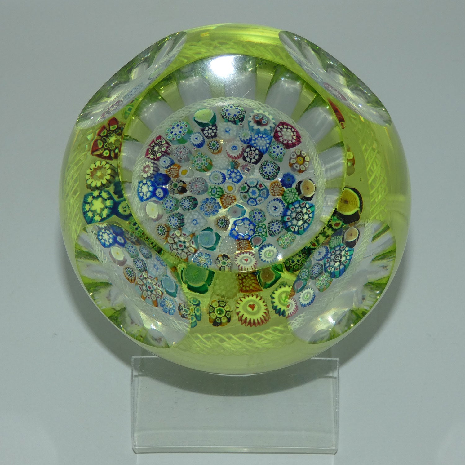 john-deacons-scotland-citrine-flash-overlay-closepack-millefiori-paperweight