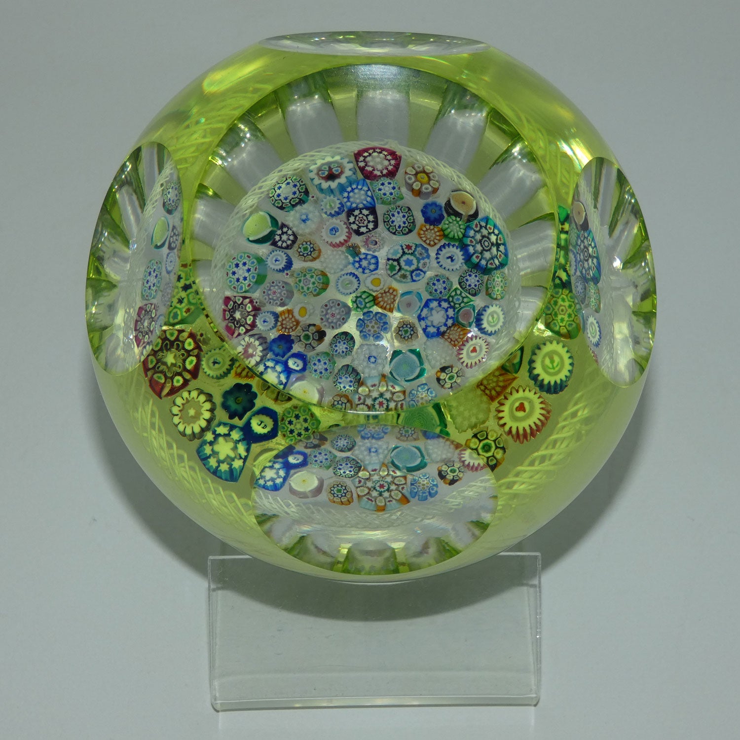 john-deacons-scotland-citrine-flash-overlay-closepack-millefiori-paperweight