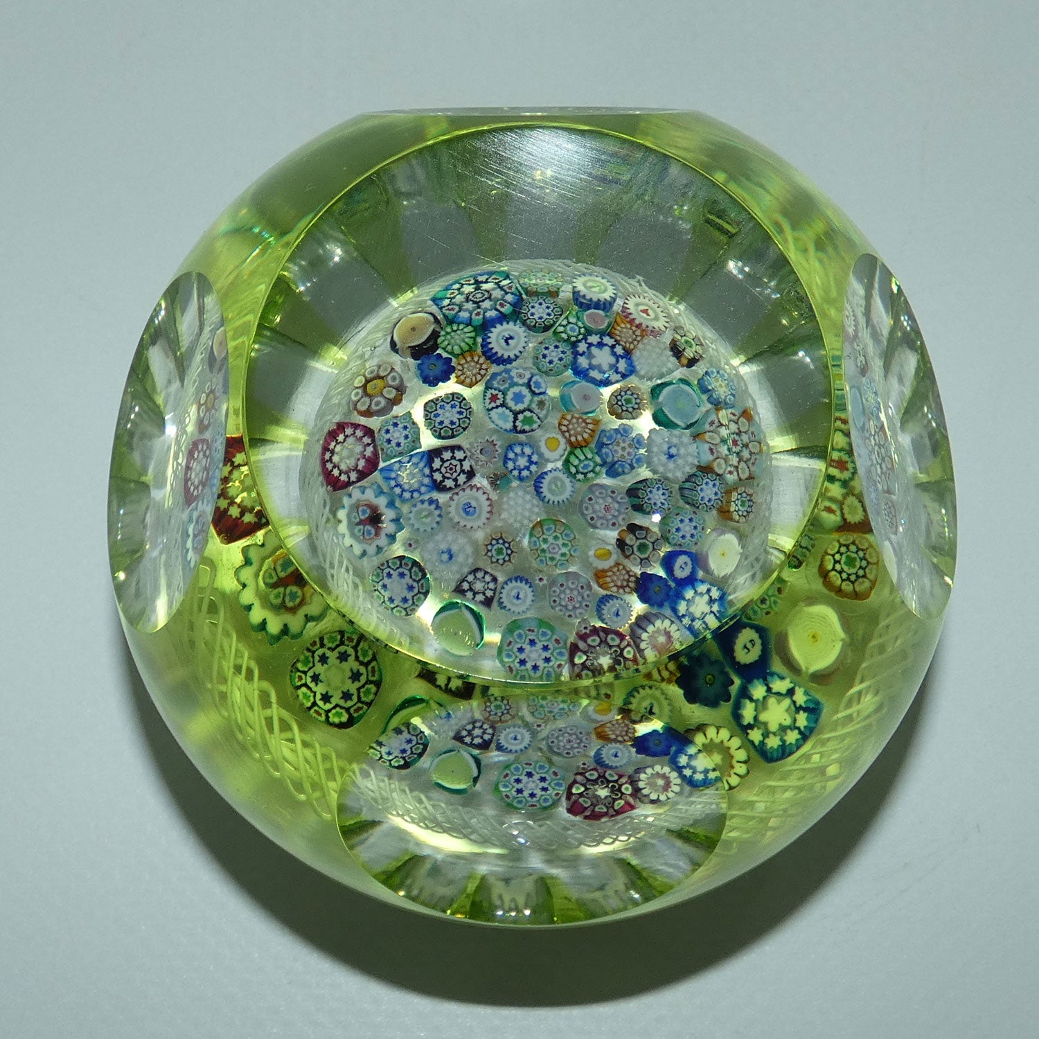 john-deacons-scotland-citrine-flash-overlay-closepack-millefiori-paperweight