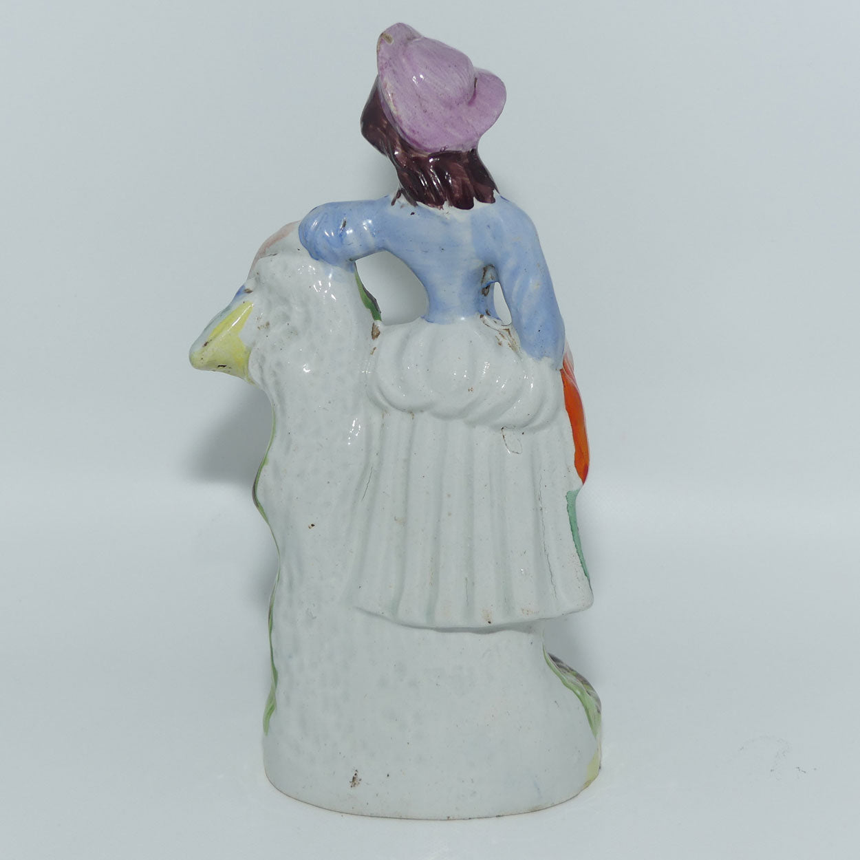 19th Cent Staffordshire Pottery Pair of Flatback Figures | Man with Dog | Lady with Basket