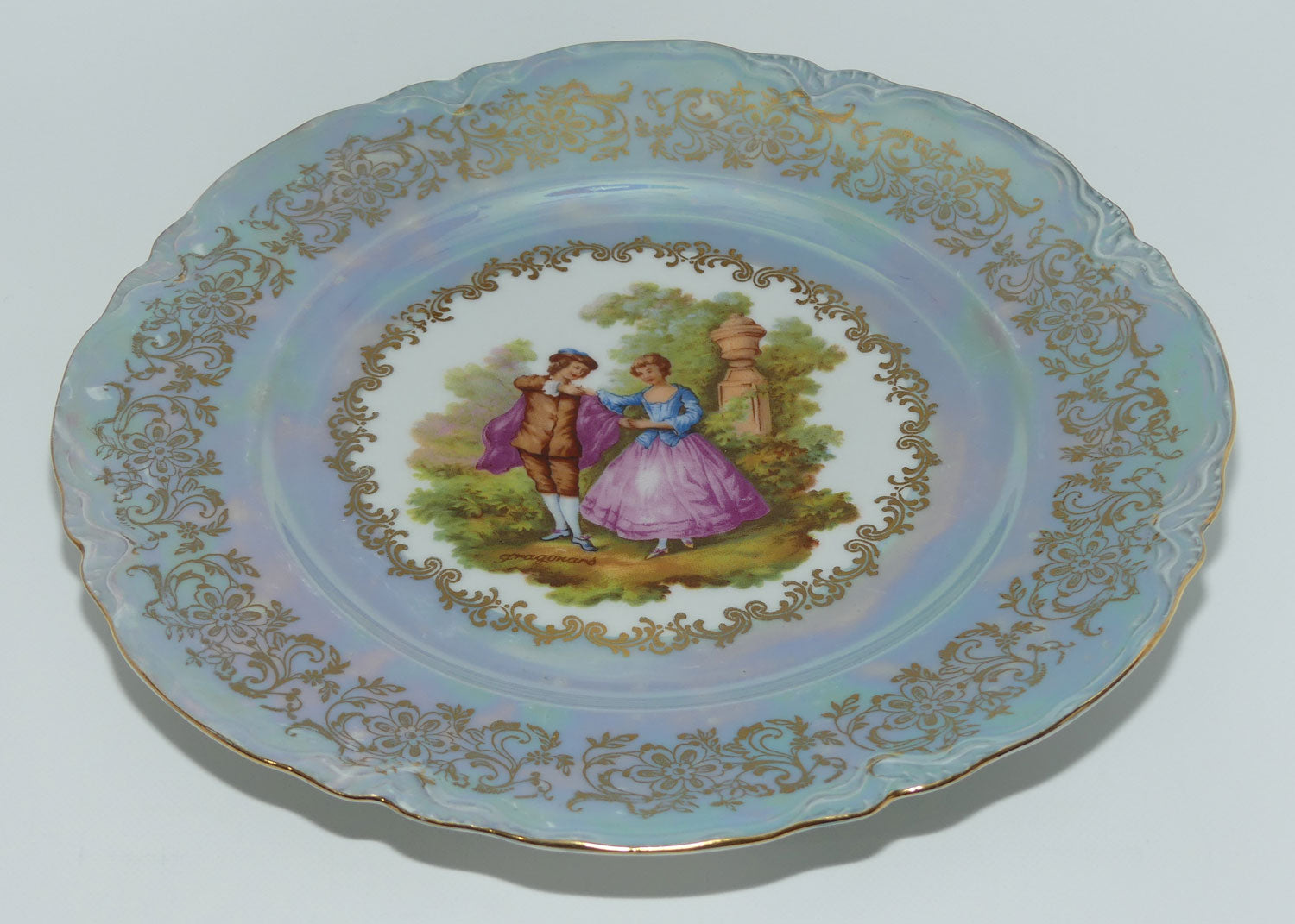 Bavaria Germany Limoges style Courting Couple plate | Blue Lustre | 25cm