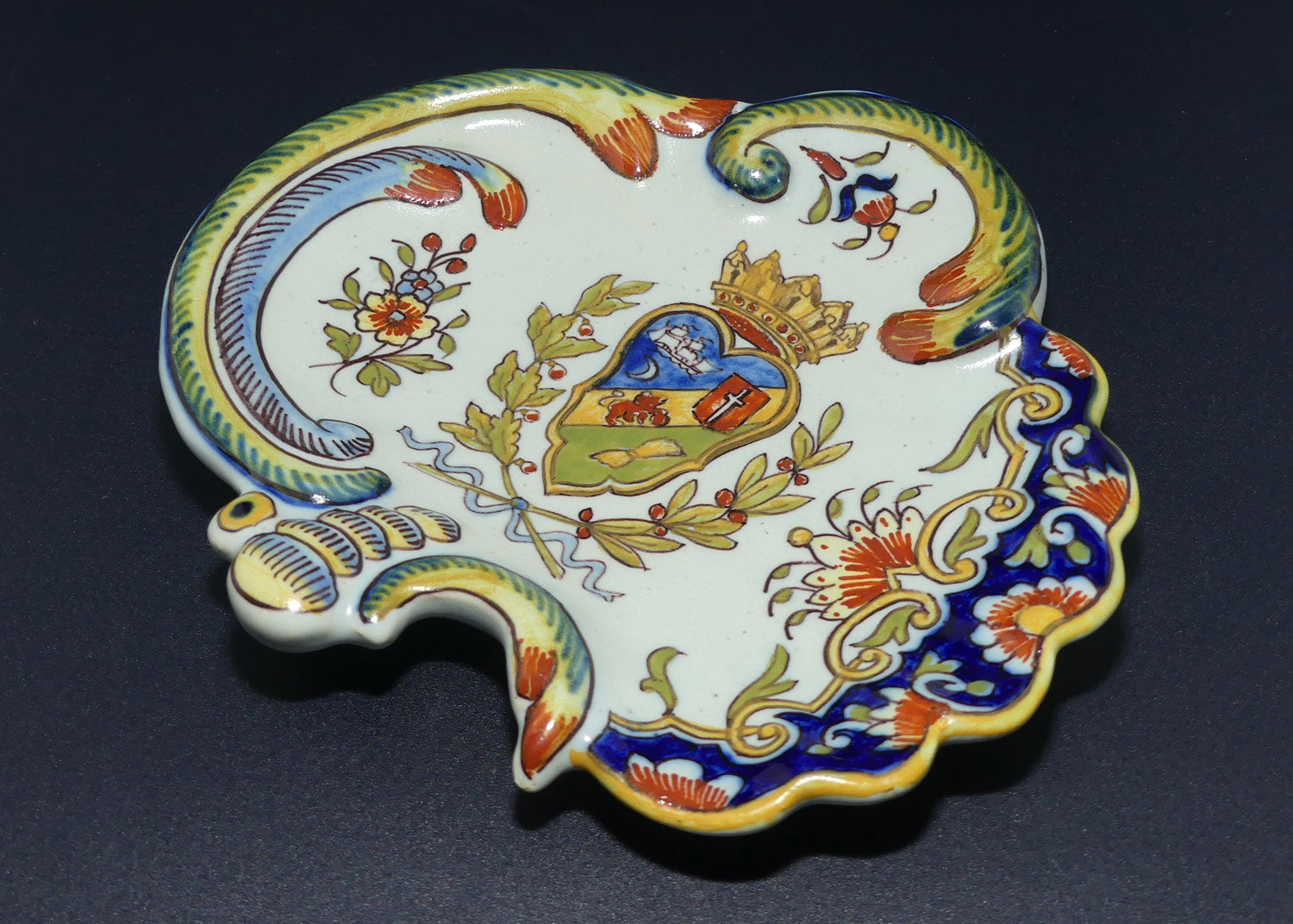 French Rouen Faience Heraldic decorated tray