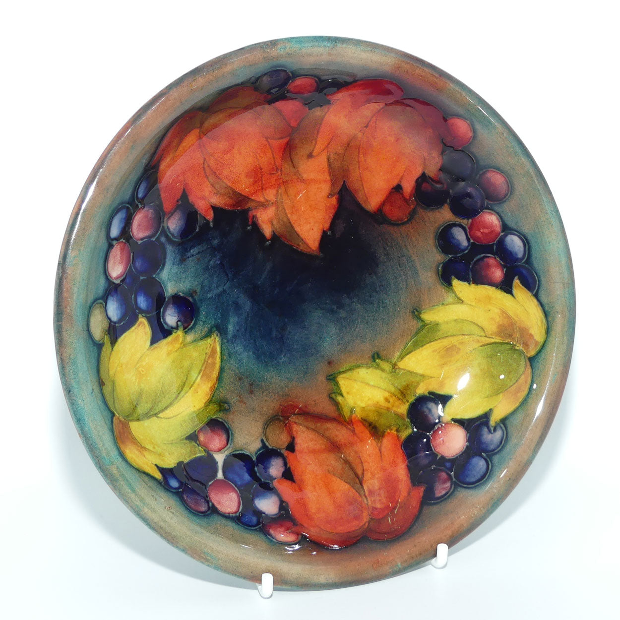 William Moorcroft Flambe Leaves and Fruit shallow bowl | Flambe Tints