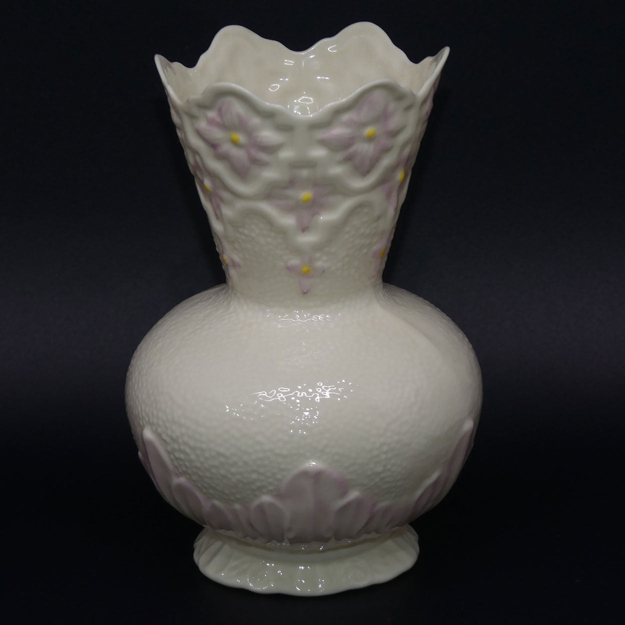 belleek-embossed-floral-pattern-vase-gold-mark