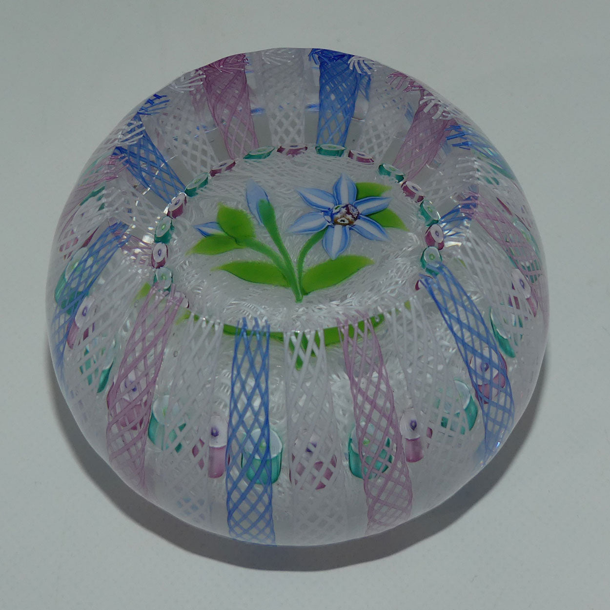 john-deacons-scotland-lampwork-flower-and-filigree-overlay-magnum-paperweight