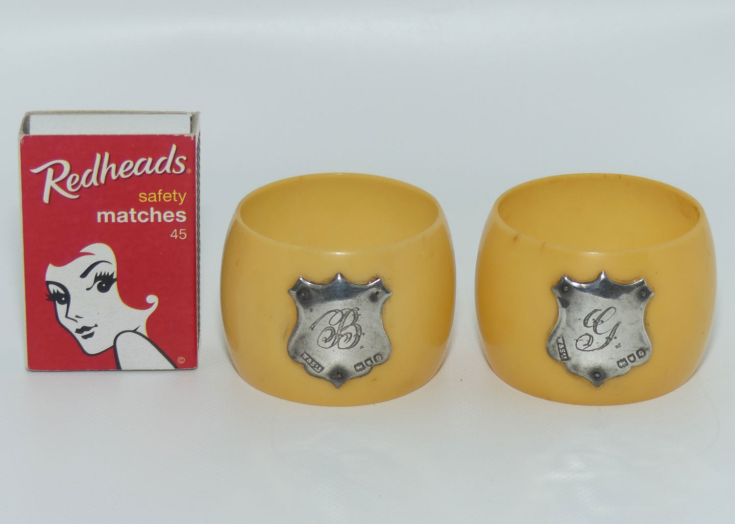 Pair of Xylonite Celluloid Ivorine Napkin Rings | Bride and Groom | London 1901