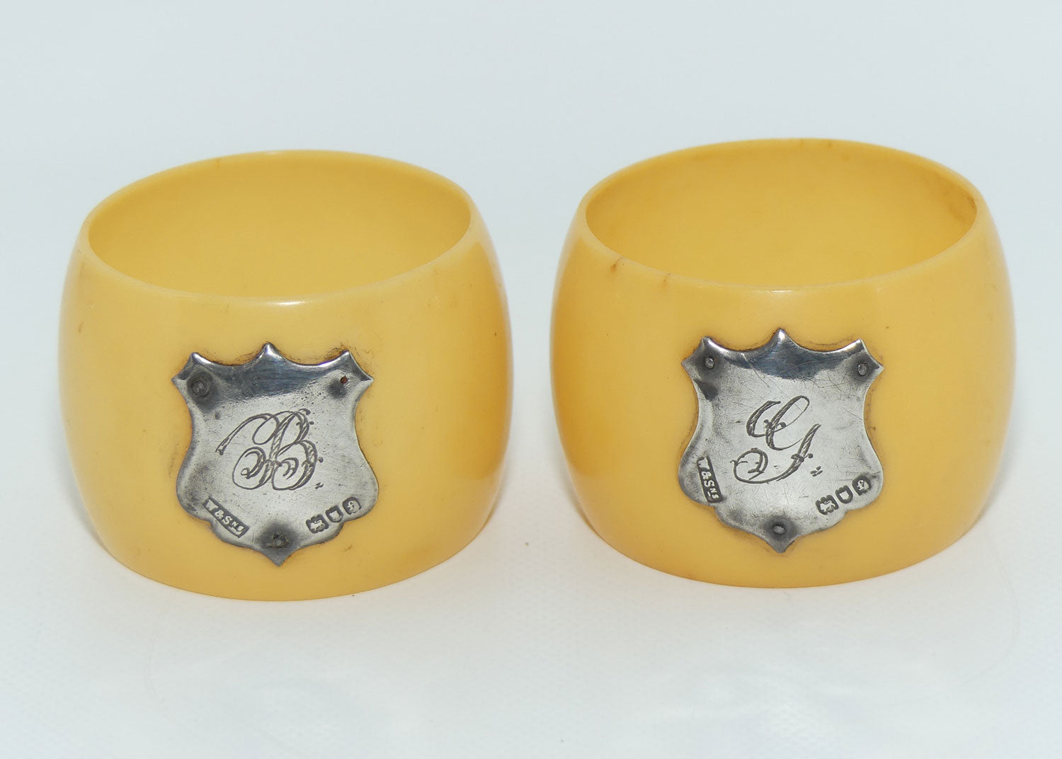 Pair of Xylonite Celluloid Ivorine Napkin Rings | Bride and Groom | London 1901