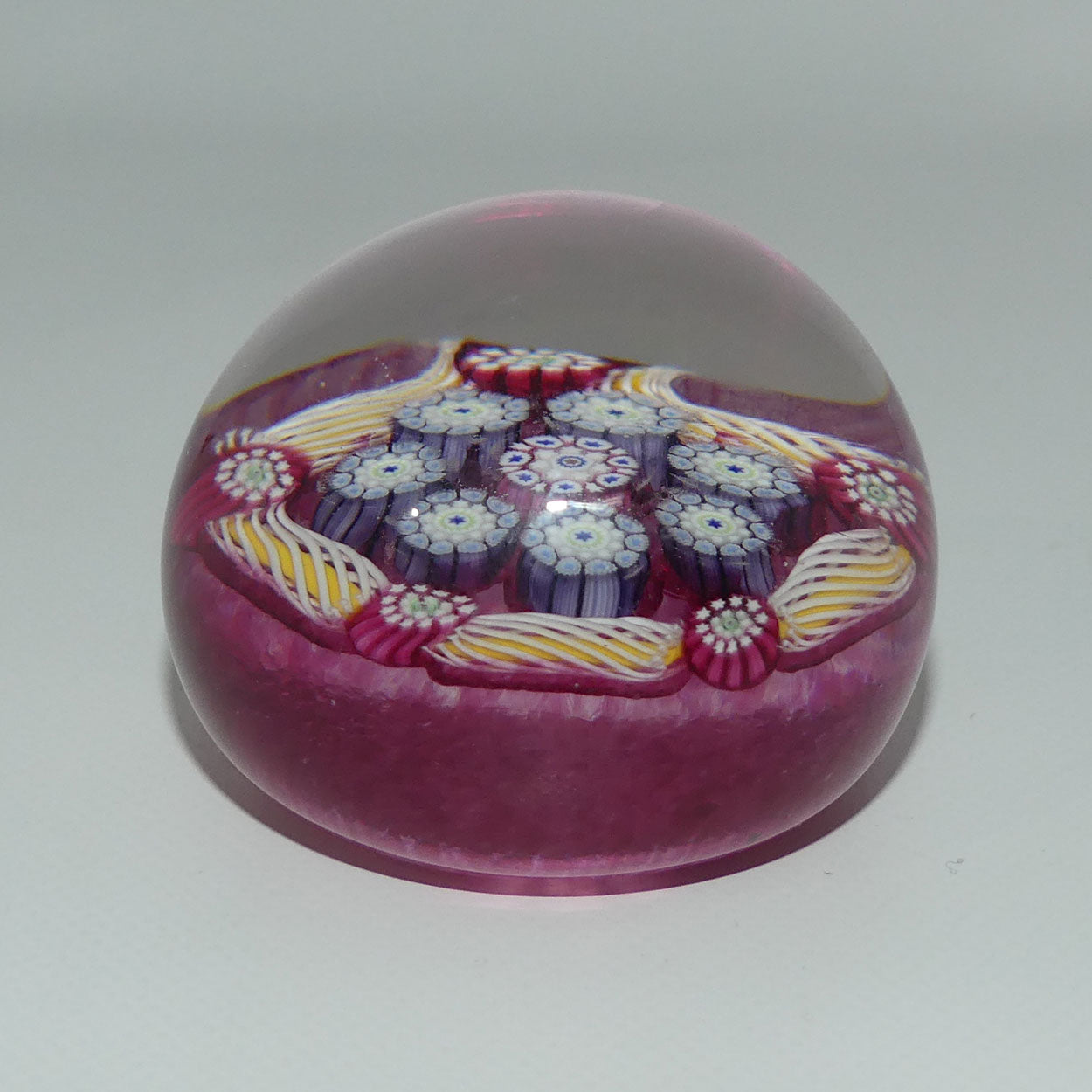 john-deacons-scotland-complex-latticino-garland-miniature-paperweight-cranberry