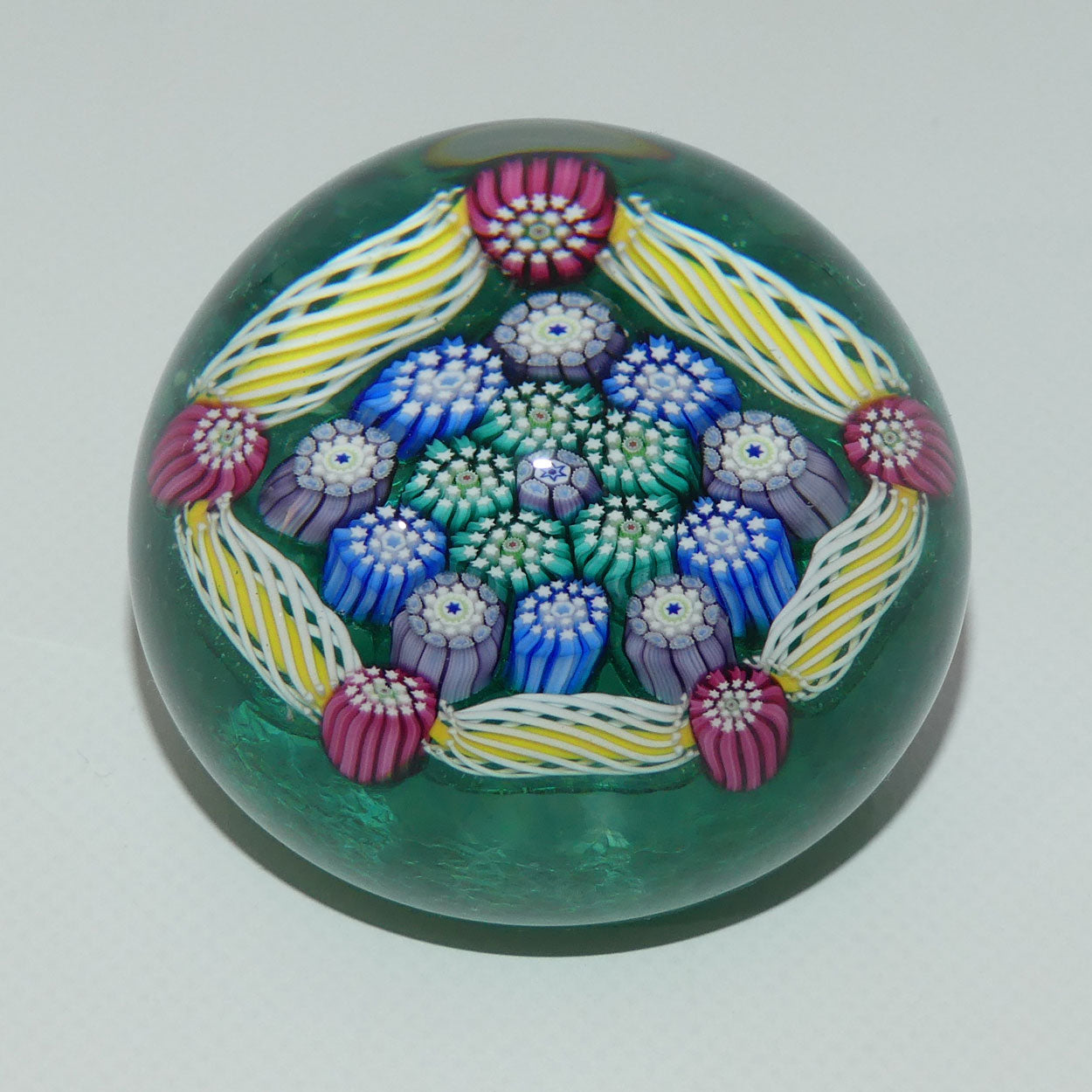 john-deacons-scotland-complex-latticino-garland-miniature-paperweight-peacock