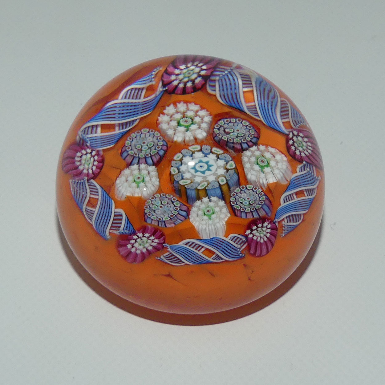 john-deacons-scotland-complex-latticino-garland-miniature-paperweight-tangerine
