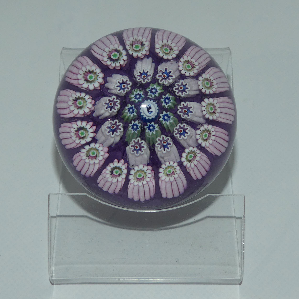 john-deacons-scotland-millefiori-silhouette-cane-miniature-paperweight-lavender