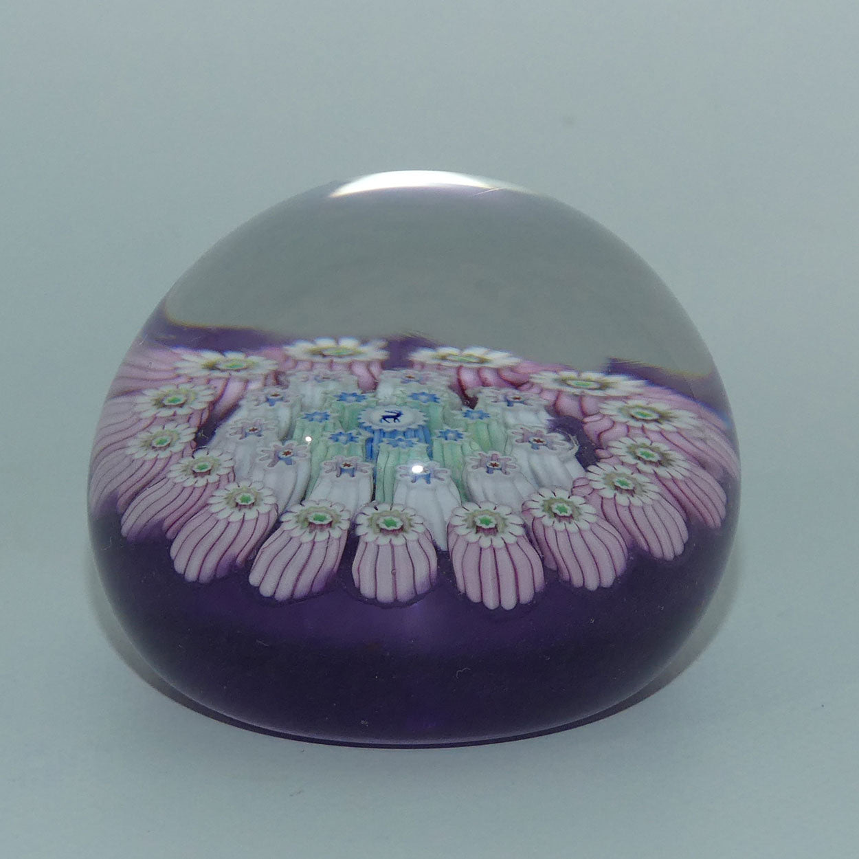 john-deacons-scotland-millefiori-silhouette-cane-miniature-paperweight-lavender
