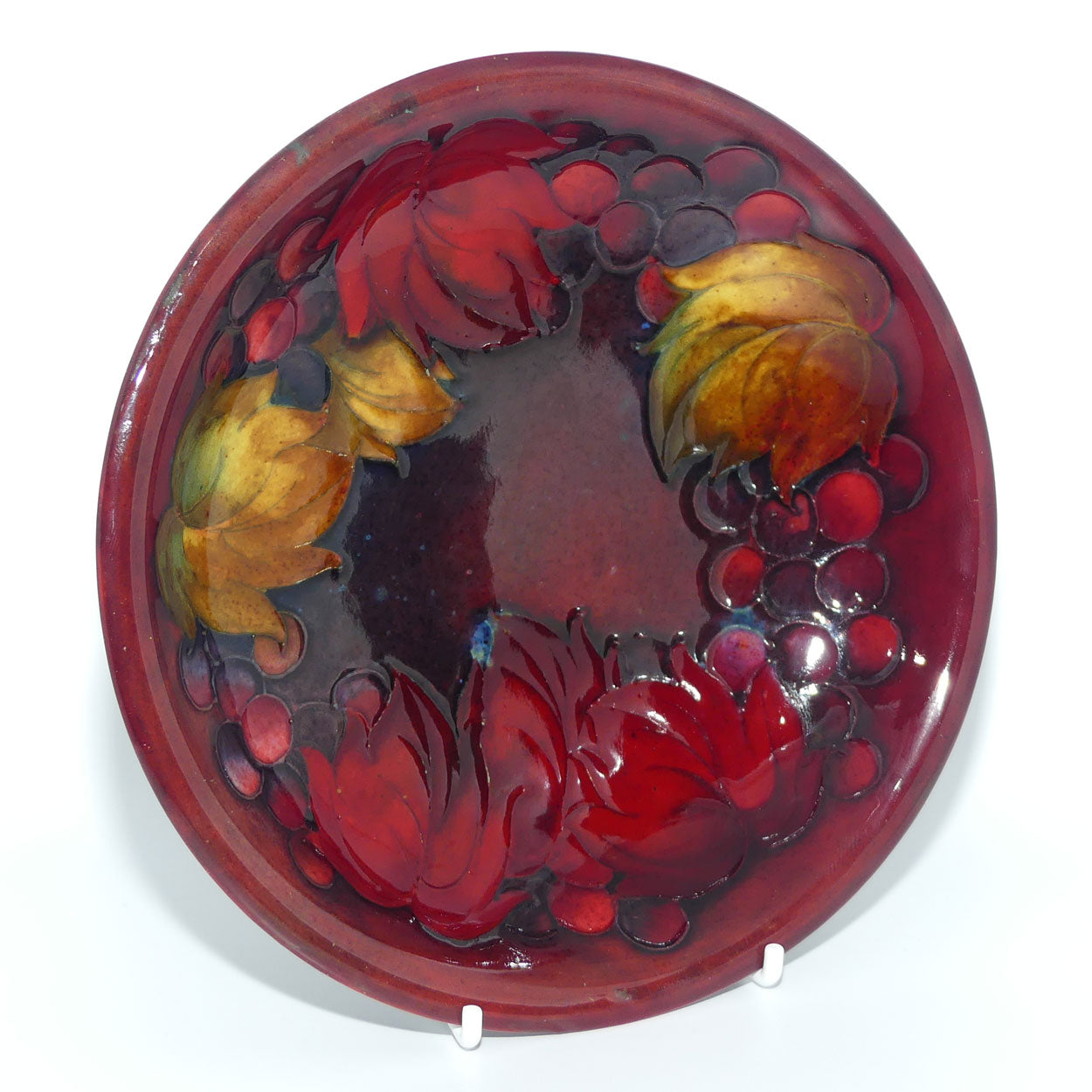 William Moorcroft Flambe Leaves and Fruit shallow bowl