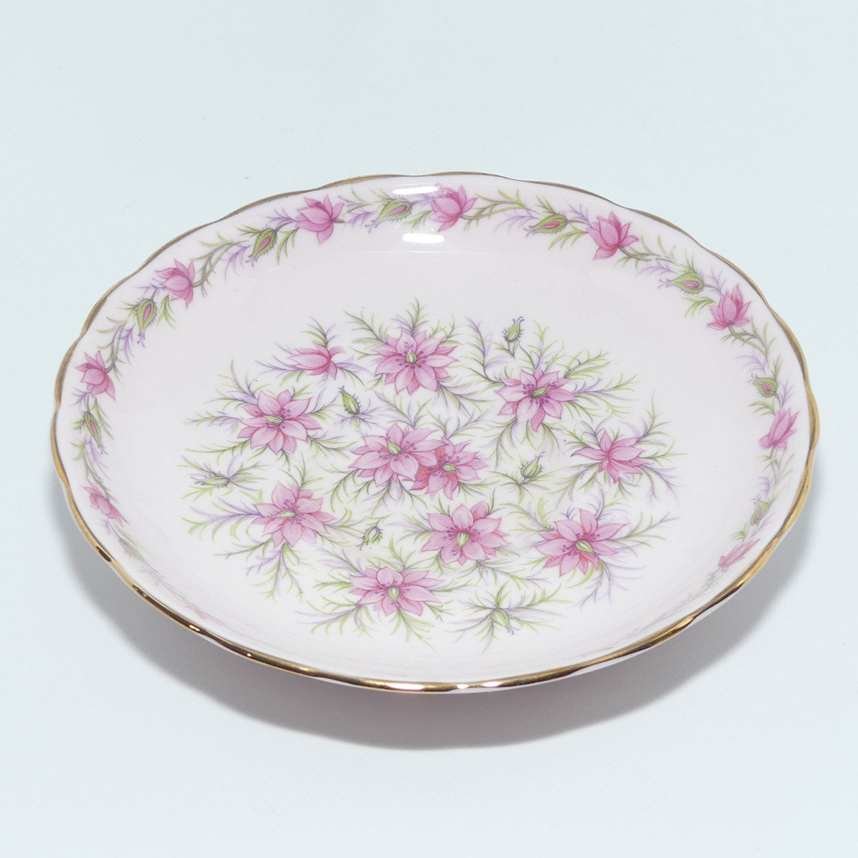 Tuscan Fine English Bone China Pretty Pink Love in the Mist trio | large plate