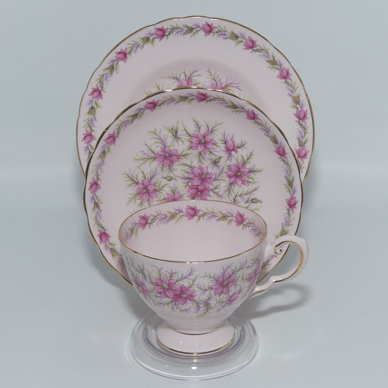 Tuscan Bone China Pretty Pink Love in the Mist trio | Small plate