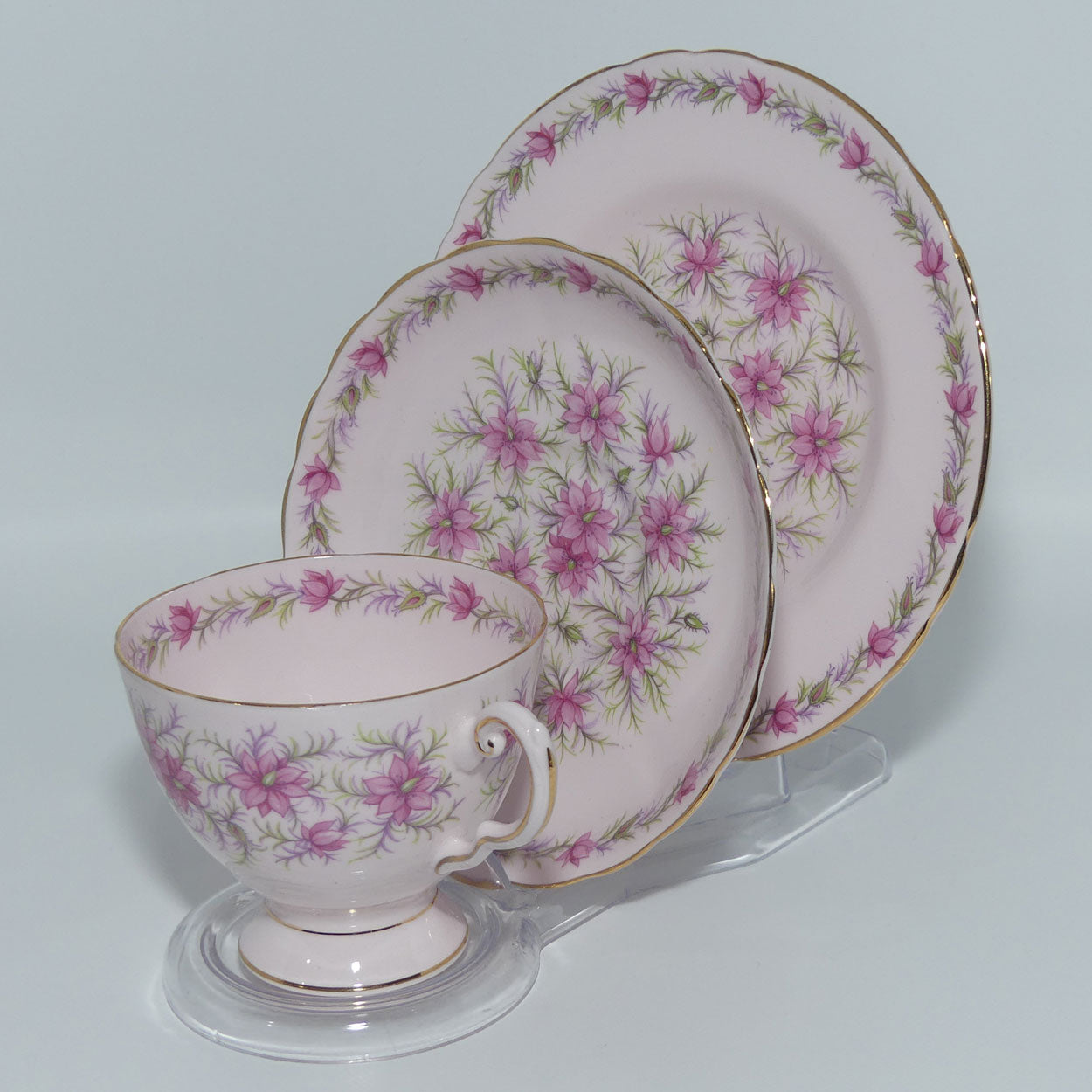 Tuscan Bone China Pretty Pink Love in the Mist trio | Small plate