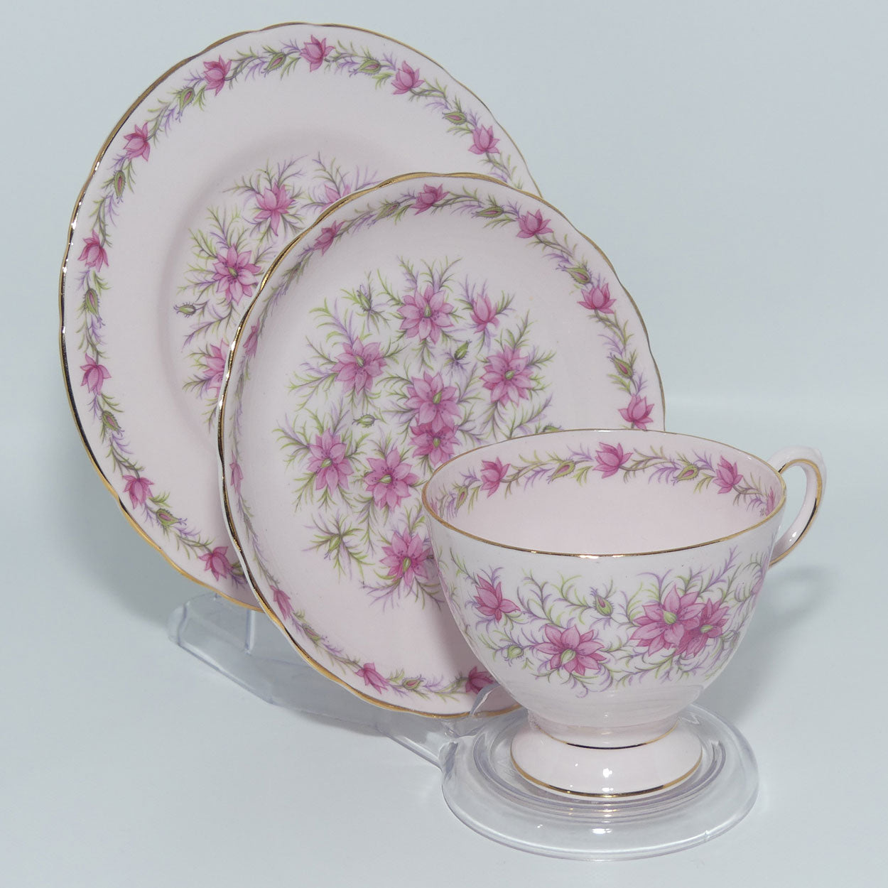Tuscan Bone China Pretty Pink Love in the Mist trio | Small plate
