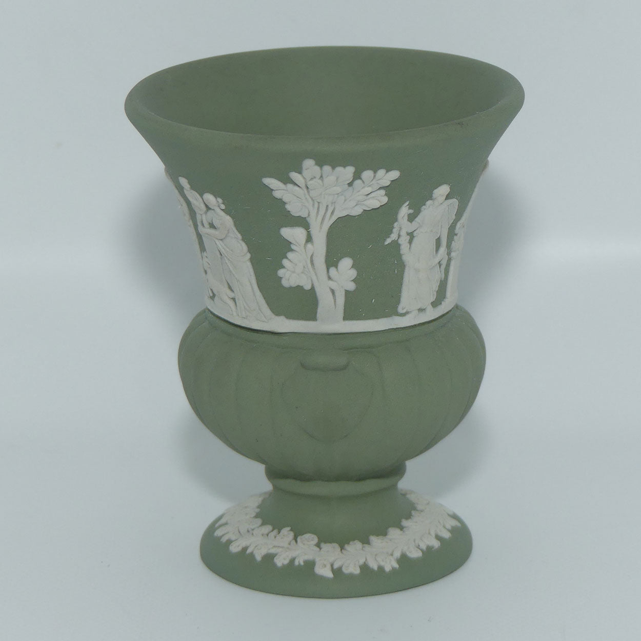 Wedgwood Jasper | White on Sage Green | Maidens mini Urn Vase
