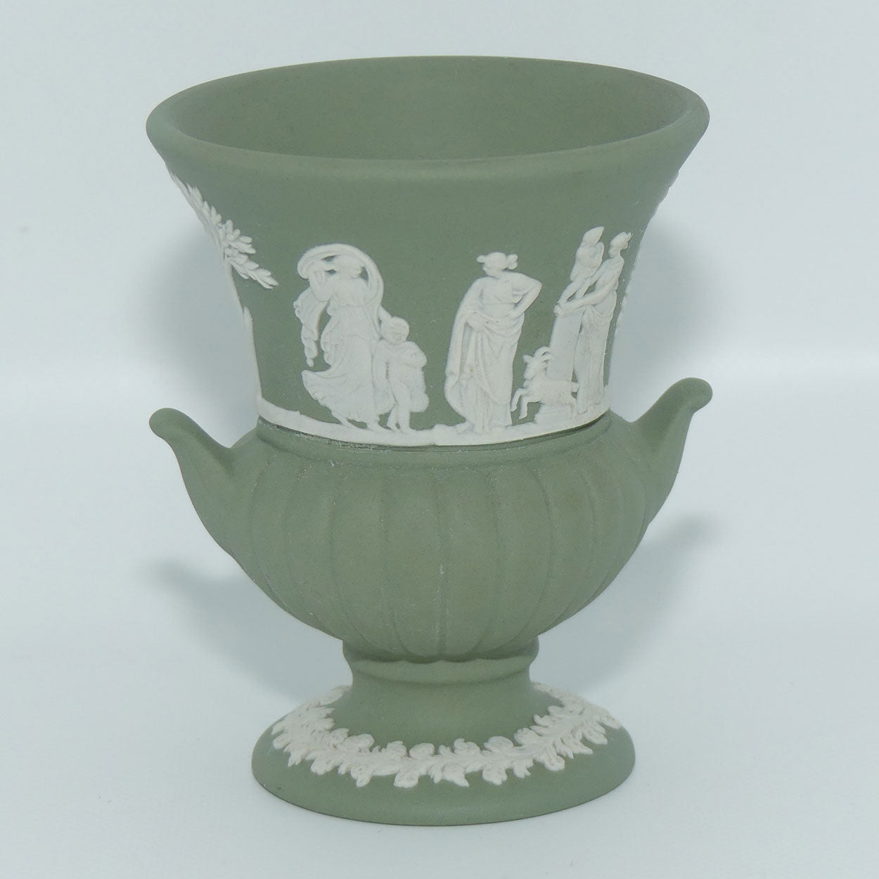 Wedgwood Jasper | White on Sage Green | Maidens mini Urn Vase