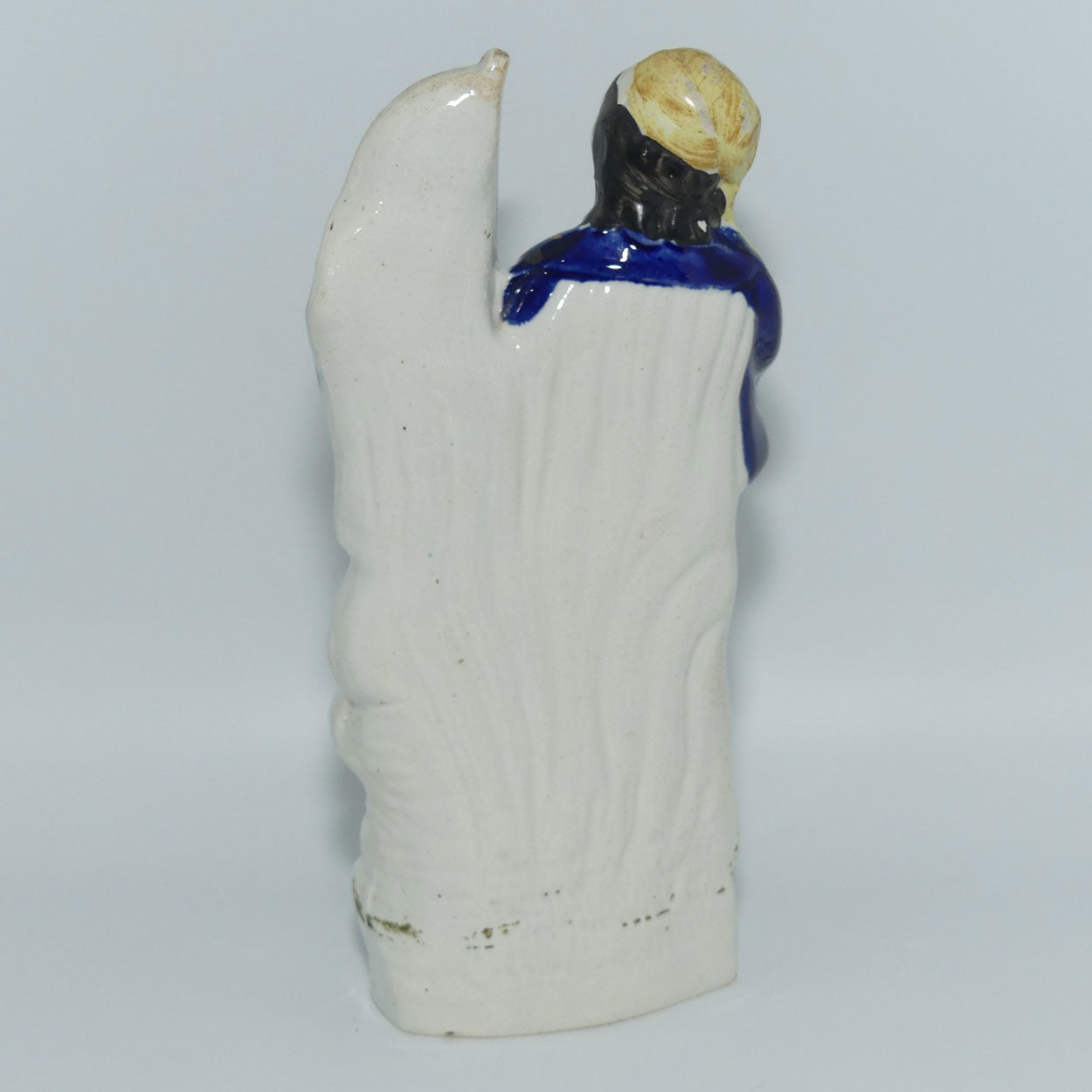 Antique Staffordshire Pottery Man with Flag and Spaniel figure