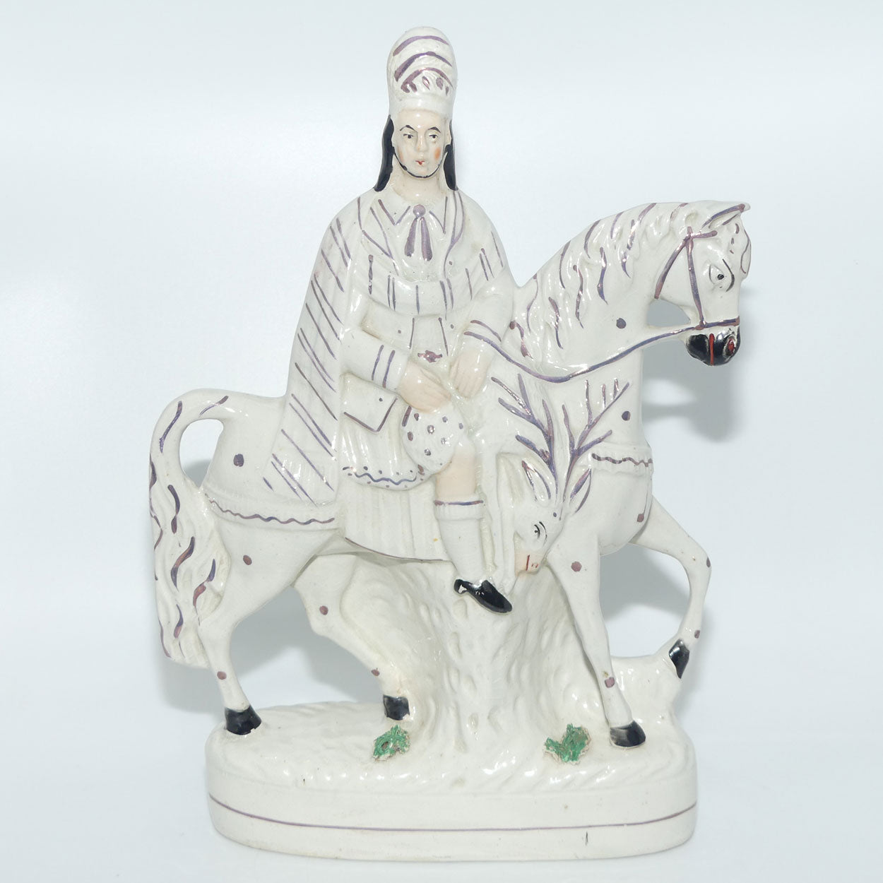 Antique Staffordshire Pottery Man on Horse figure | Large