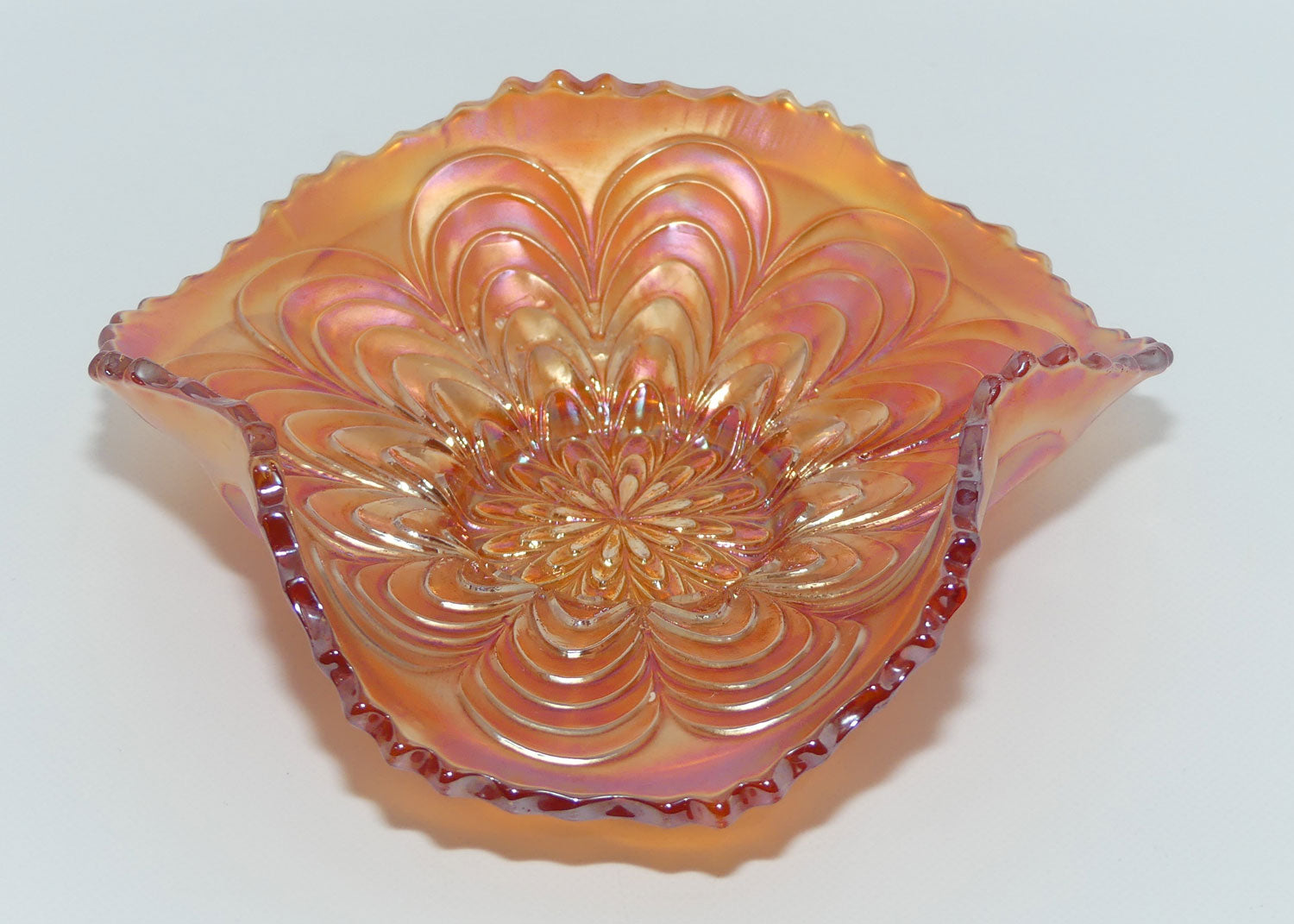 Fenton Carnival Glass | Marigold | Peacock Tail fluted dish