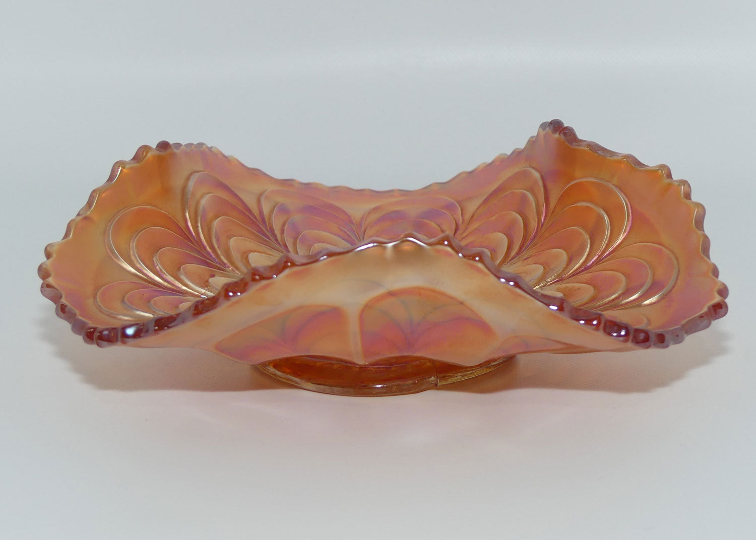 Fenton Carnival Glass | Marigold | Peacock Tail fluted dish