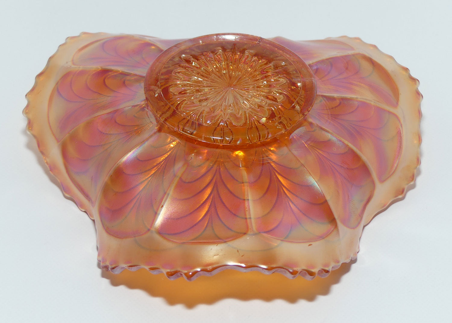 Fenton Carnival Glass | Marigold | Peacock Tail fluted dish