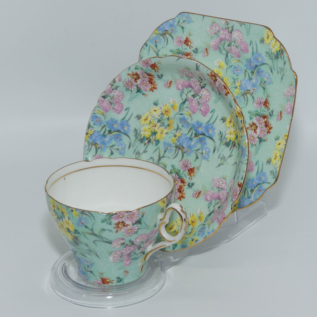 Shelley Cambridge Shape Melody Chintz trio | Square Plate | Pattern X12973