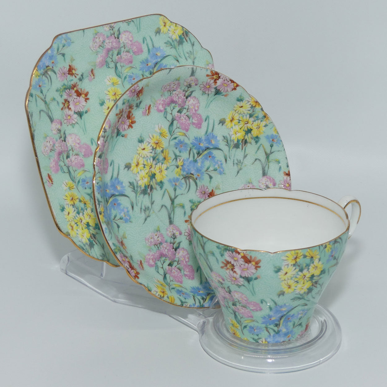 Shelley Cambridge Shape Melody Chintz trio | Square Plate | Pattern X12973