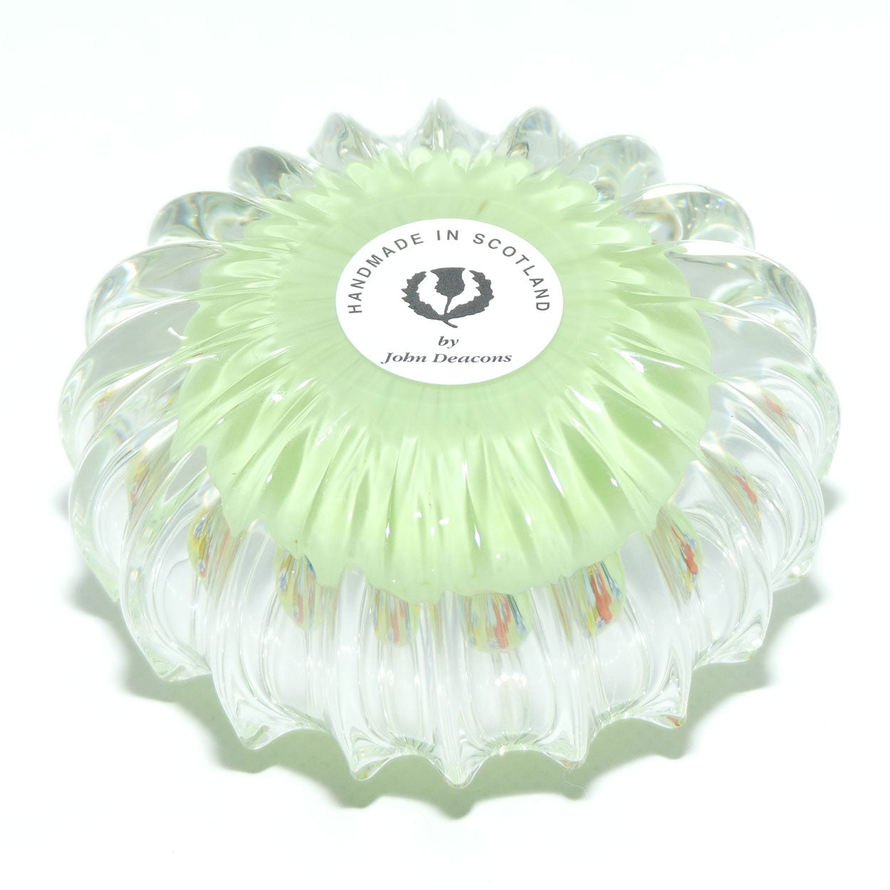 john-deacons-scotland-millefiori-pansy-paperweight-milky-lime-ribbed
