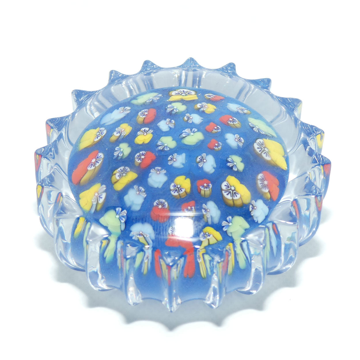 john-deacons-scotland-millefiori-pansy-paperweight-pacific-blue-ribbed