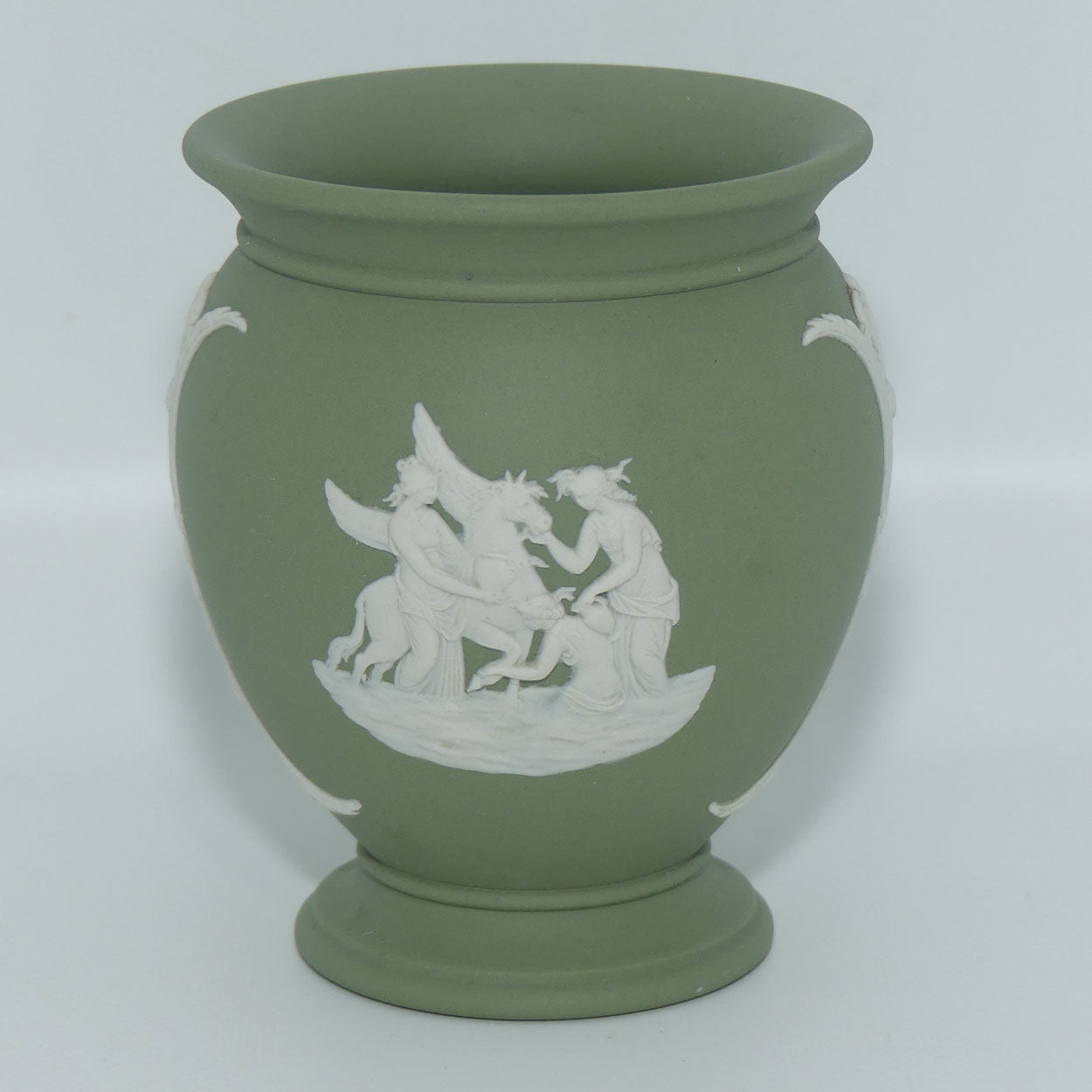 Wedgwood Jasper | White on Sage Green | Grecian Maidens and Pegasus vase