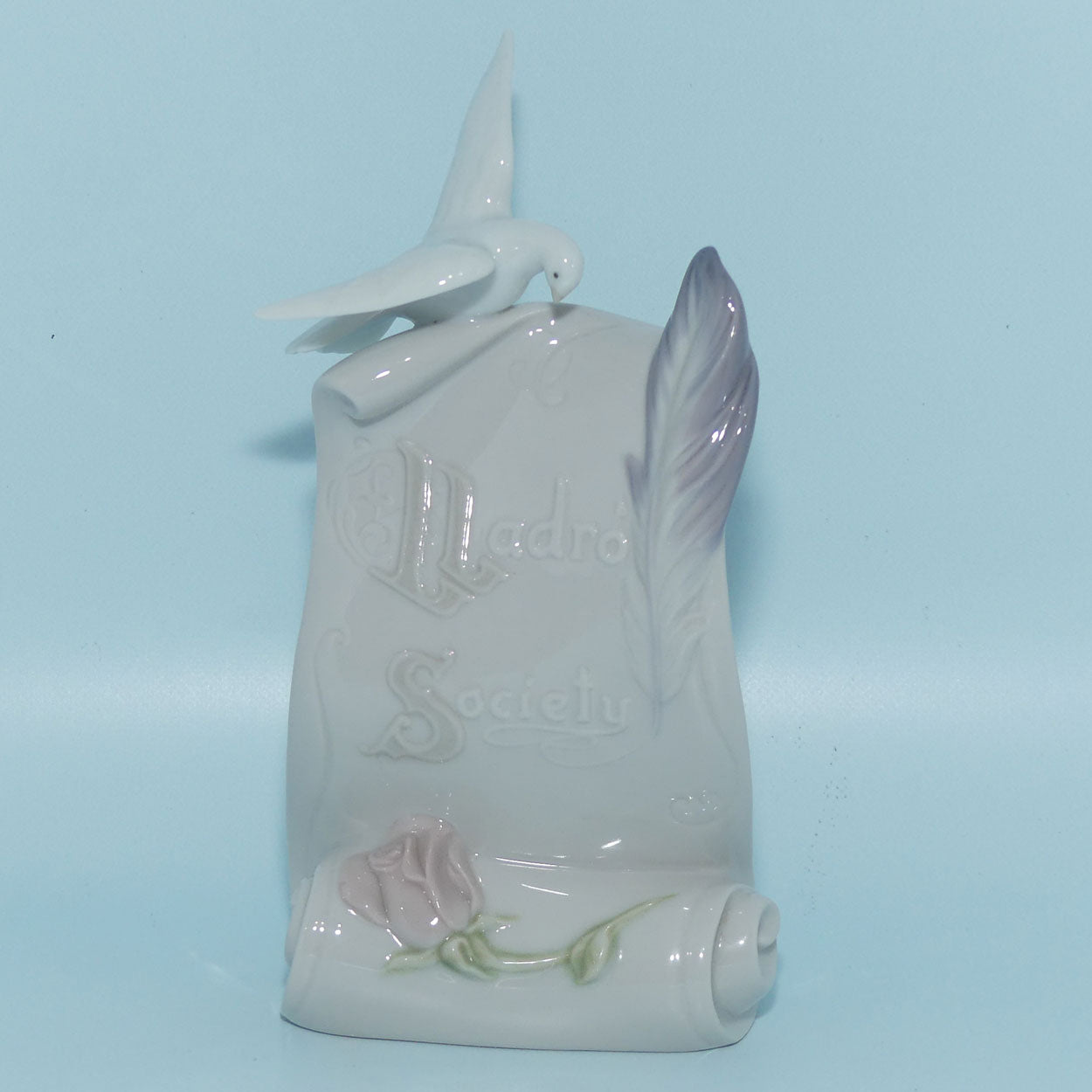 Lladro Society Dove and Pink Rose display plaque | #7677 | boxed