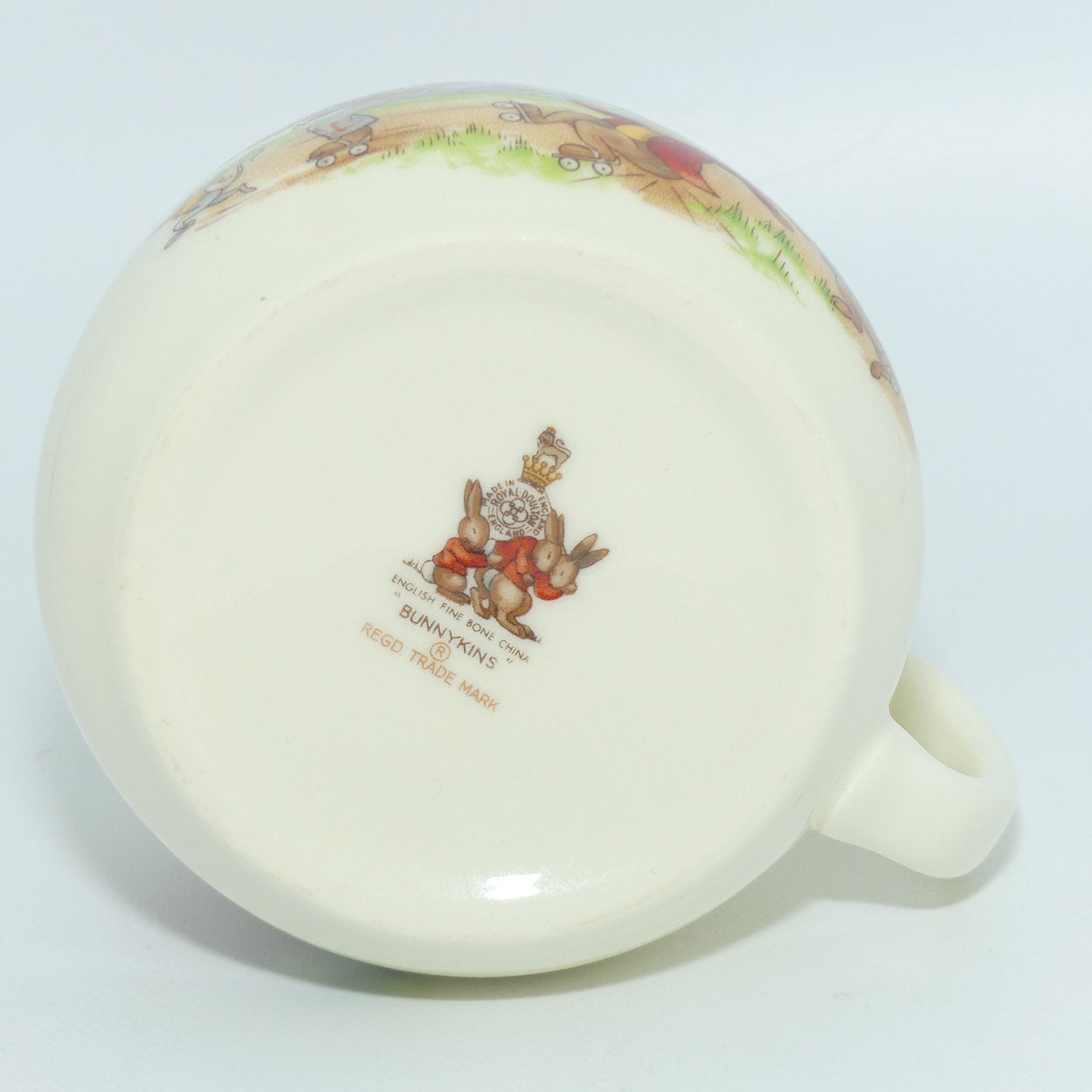 royal-doulton-bunnykins-roller-skate-race-cowboy-on-rocking-horse-single-handle-don-mug