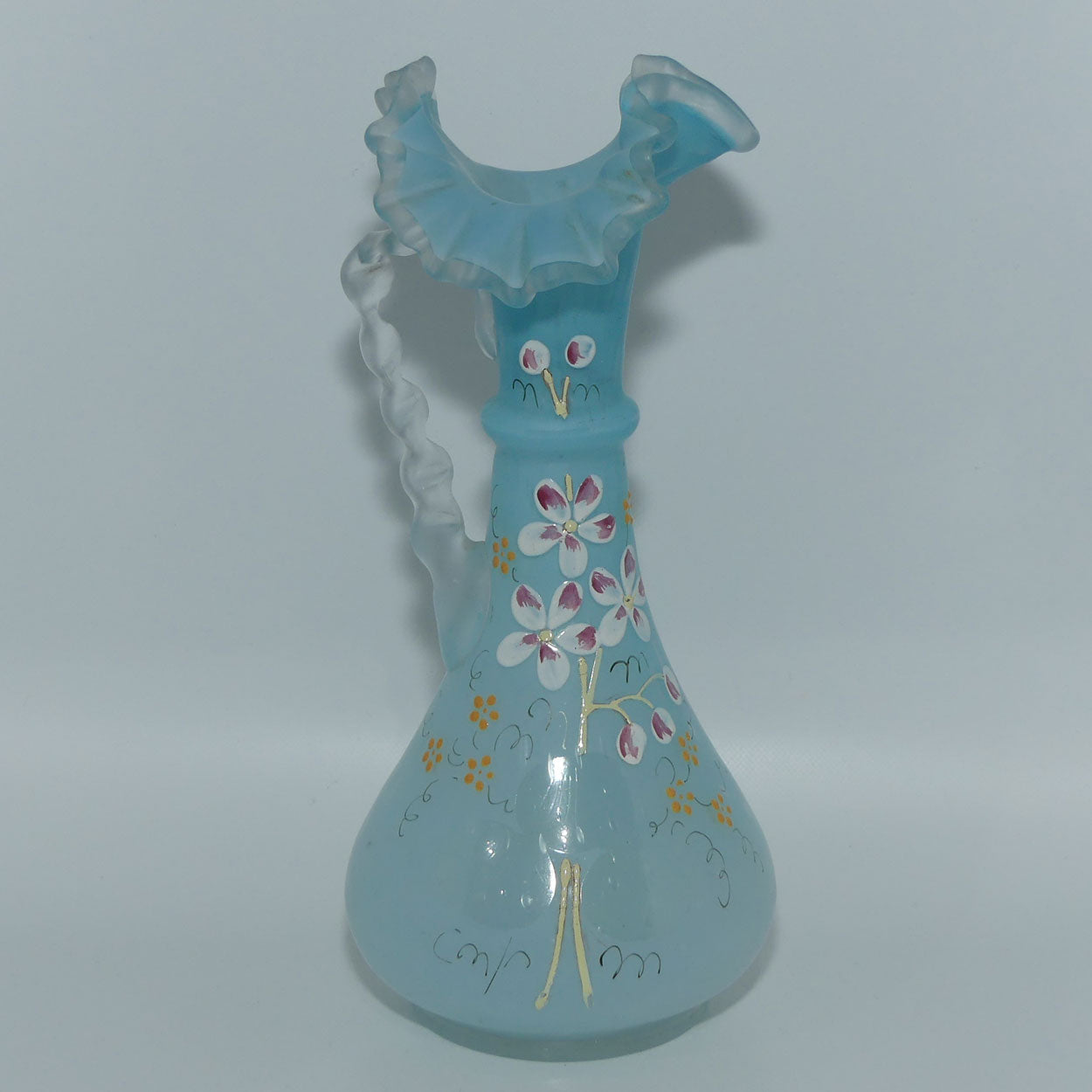 Victorian Satin Glass jug | Hand painted floral decor