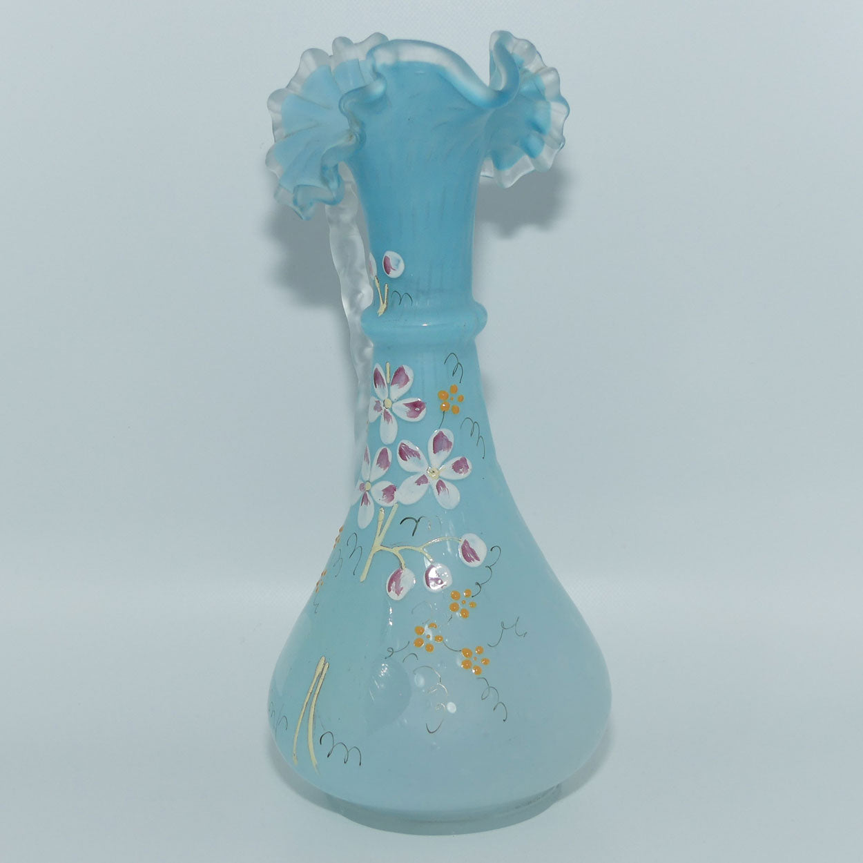 Victorian Satin Glass jug | Hand painted floral decor