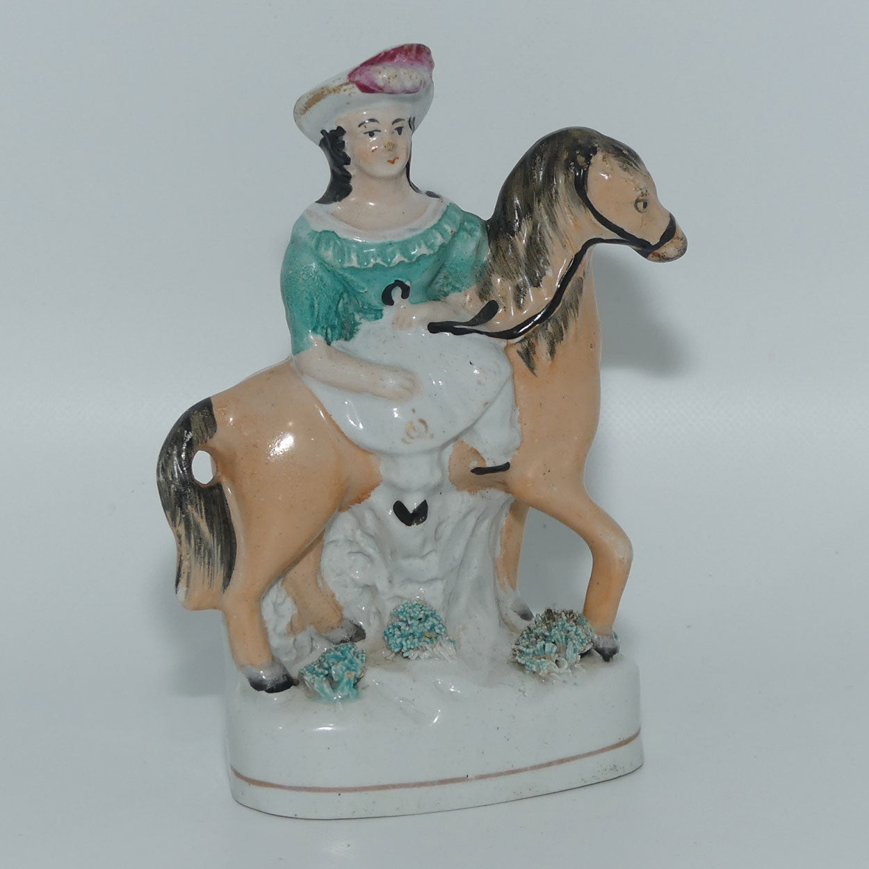 Antique Staffordshire Pottery Pair of Flatback Figures | Man and Lady on Horses