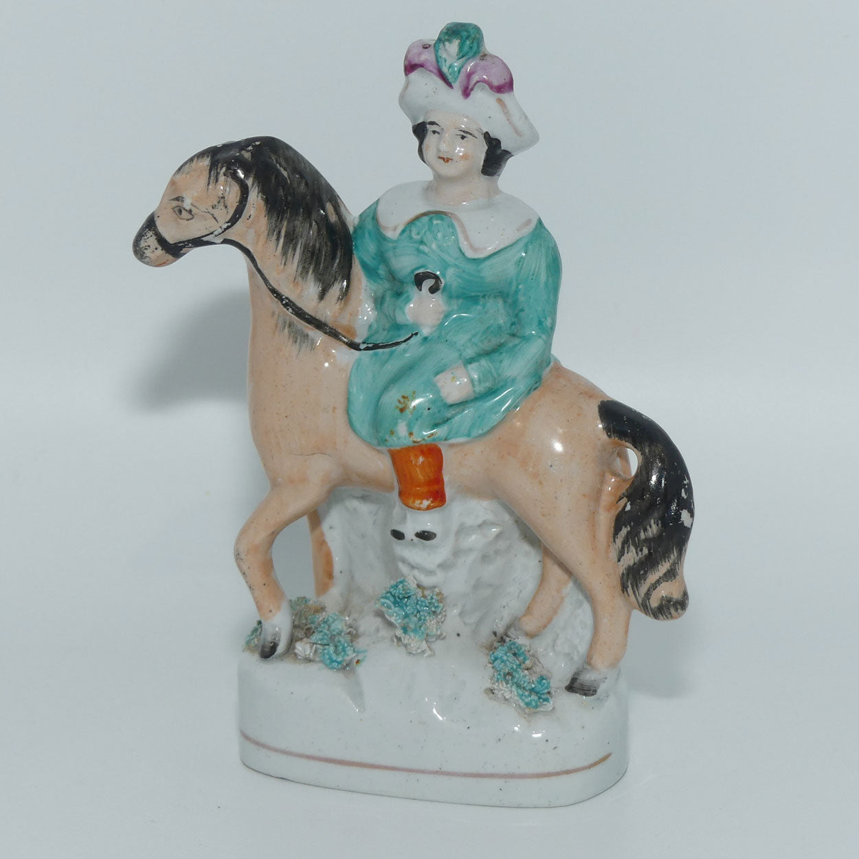 Antique Staffordshire Pottery Pair of Flatback Figures | Man and Lady on Horses