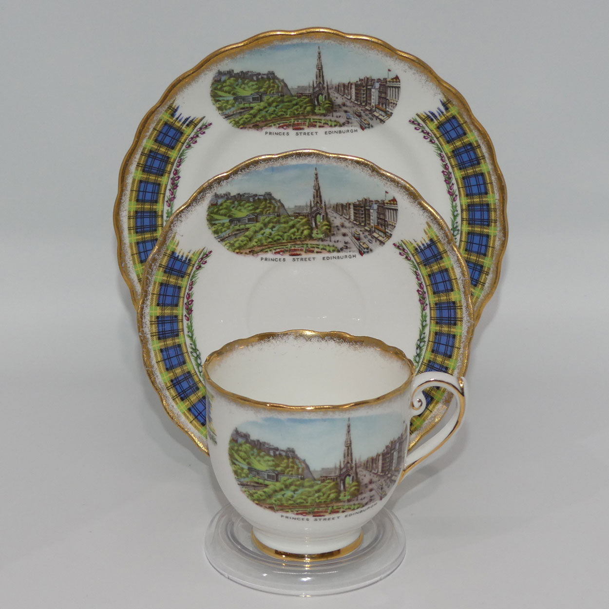 taylor-and-kent-bone-china-princes-street-edinburgh-clan-gordon-tartan-trio