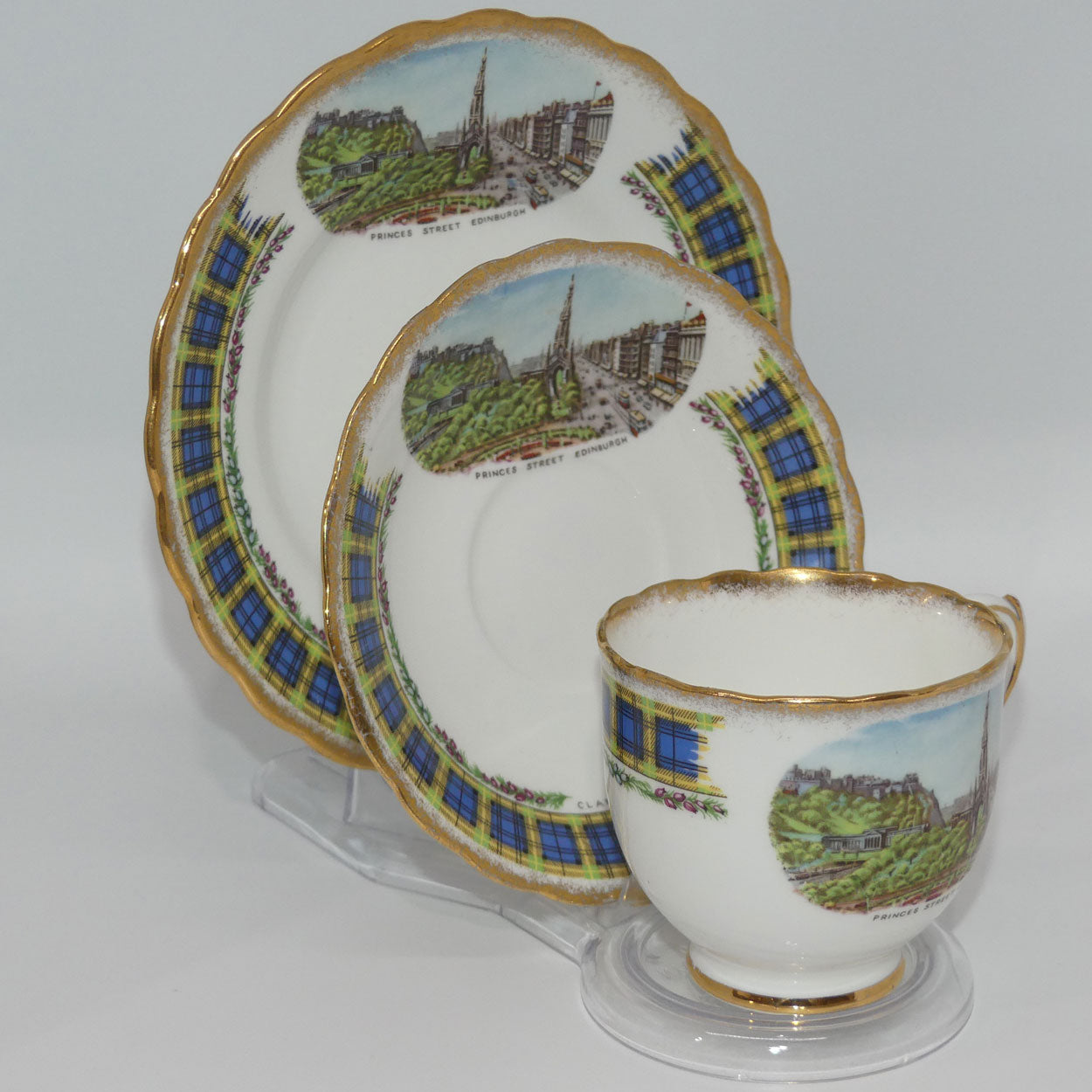 taylor-and-kent-bone-china-princes-street-edinburgh-clan-gordon-tartan-trio