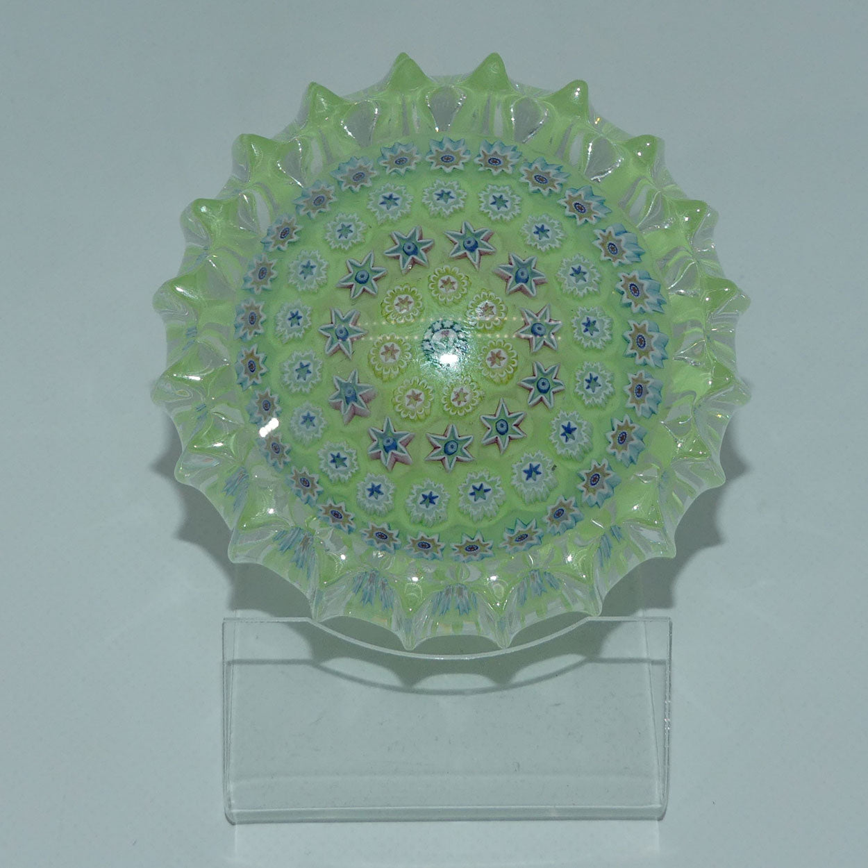 john-deacons-scotland-millefiori-concentric-ribbed-paperweight-tea-green
