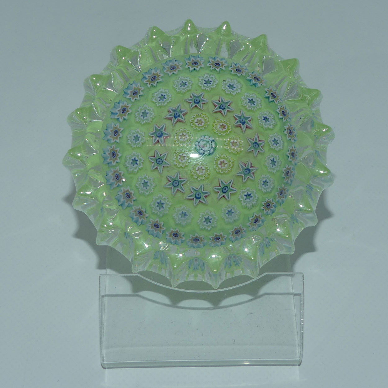 john-deacons-scotland-millefiori-concentric-ribbed-paperweight-tea-green