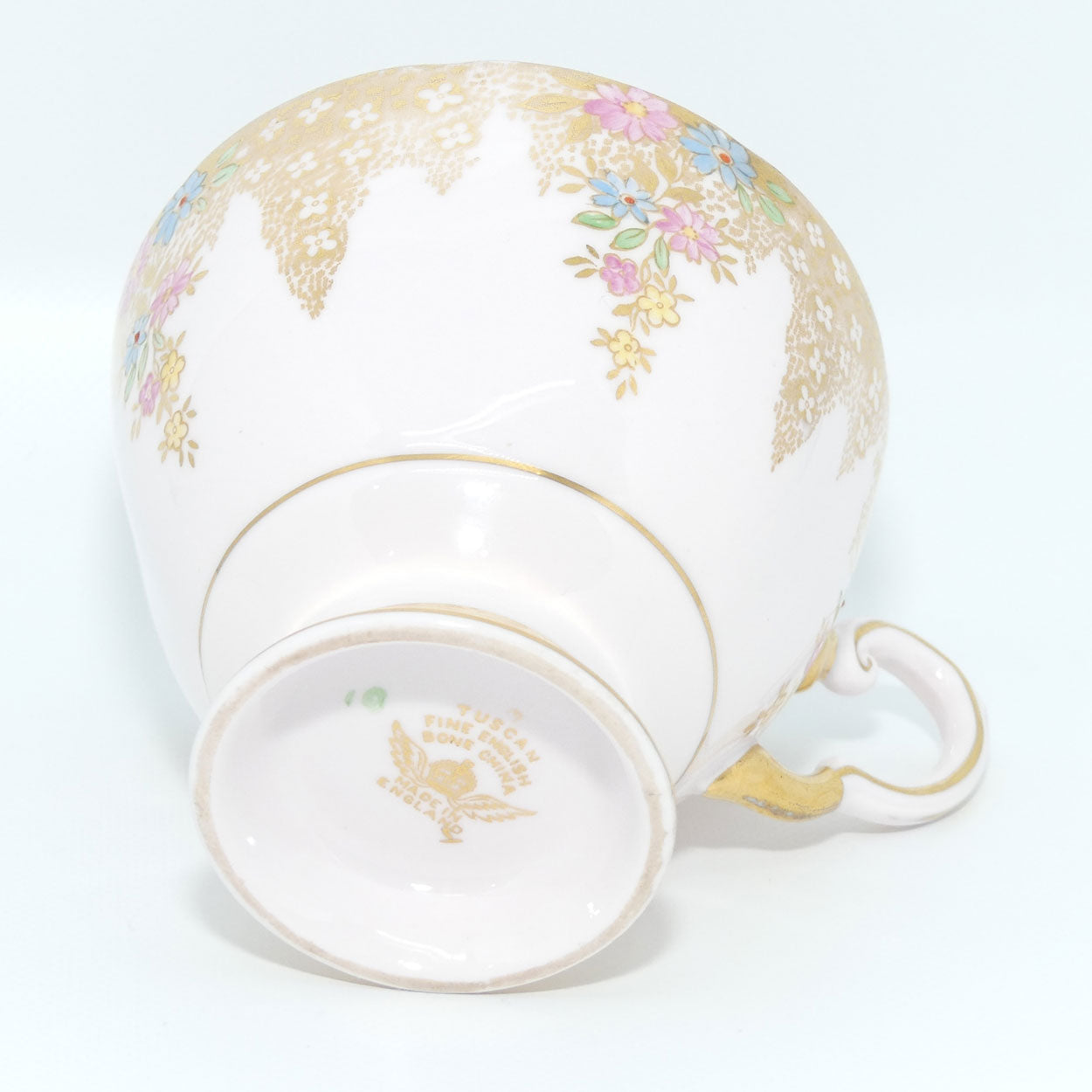 Tuscan Fine English Bone China Pretty Pink Floral and Heavy Gilt trio